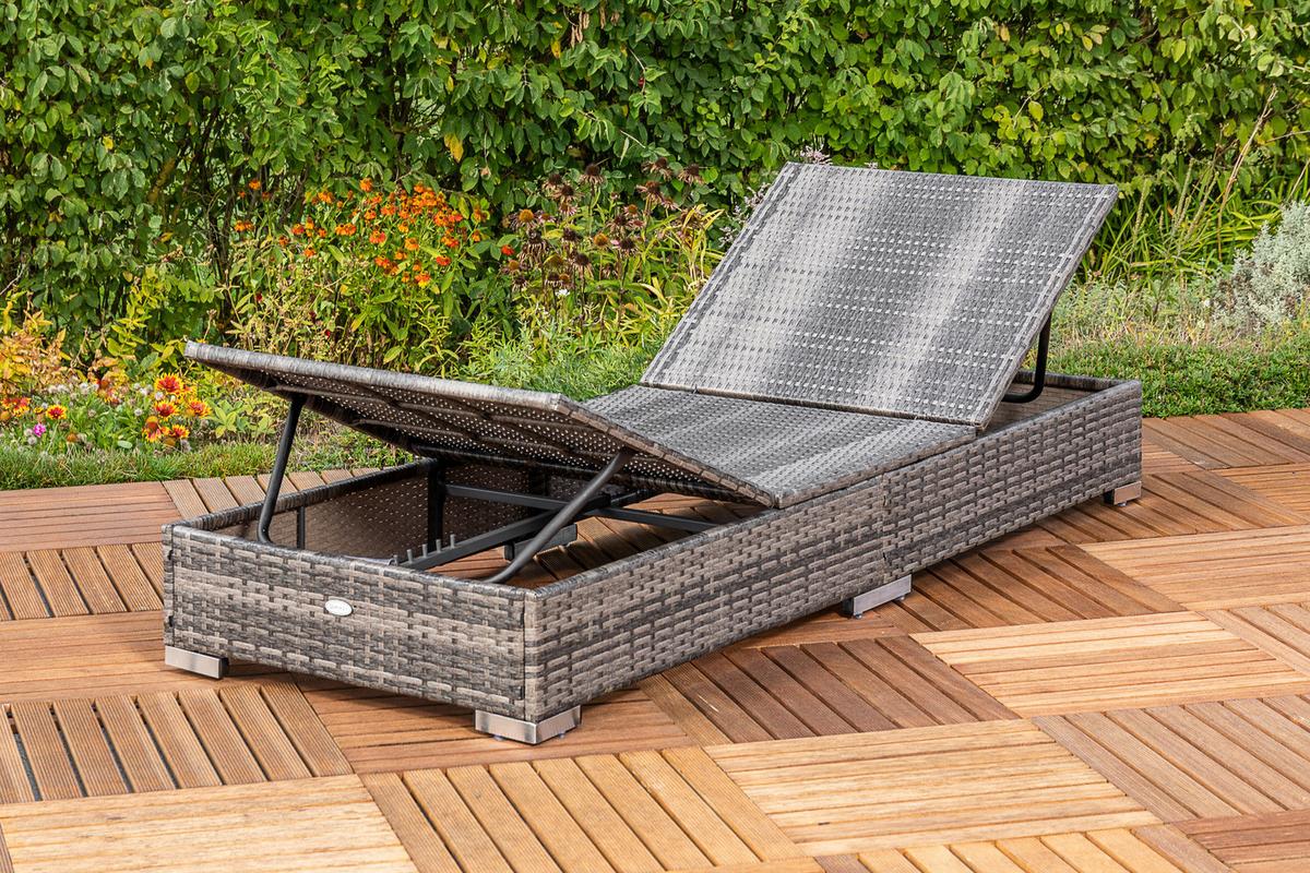 Sonnenliege Metall/Kunststoff mit Auflage, verstellbar - Grau, MODERN, Kunststoff/Metall (195/26/73cm) - Gardenson