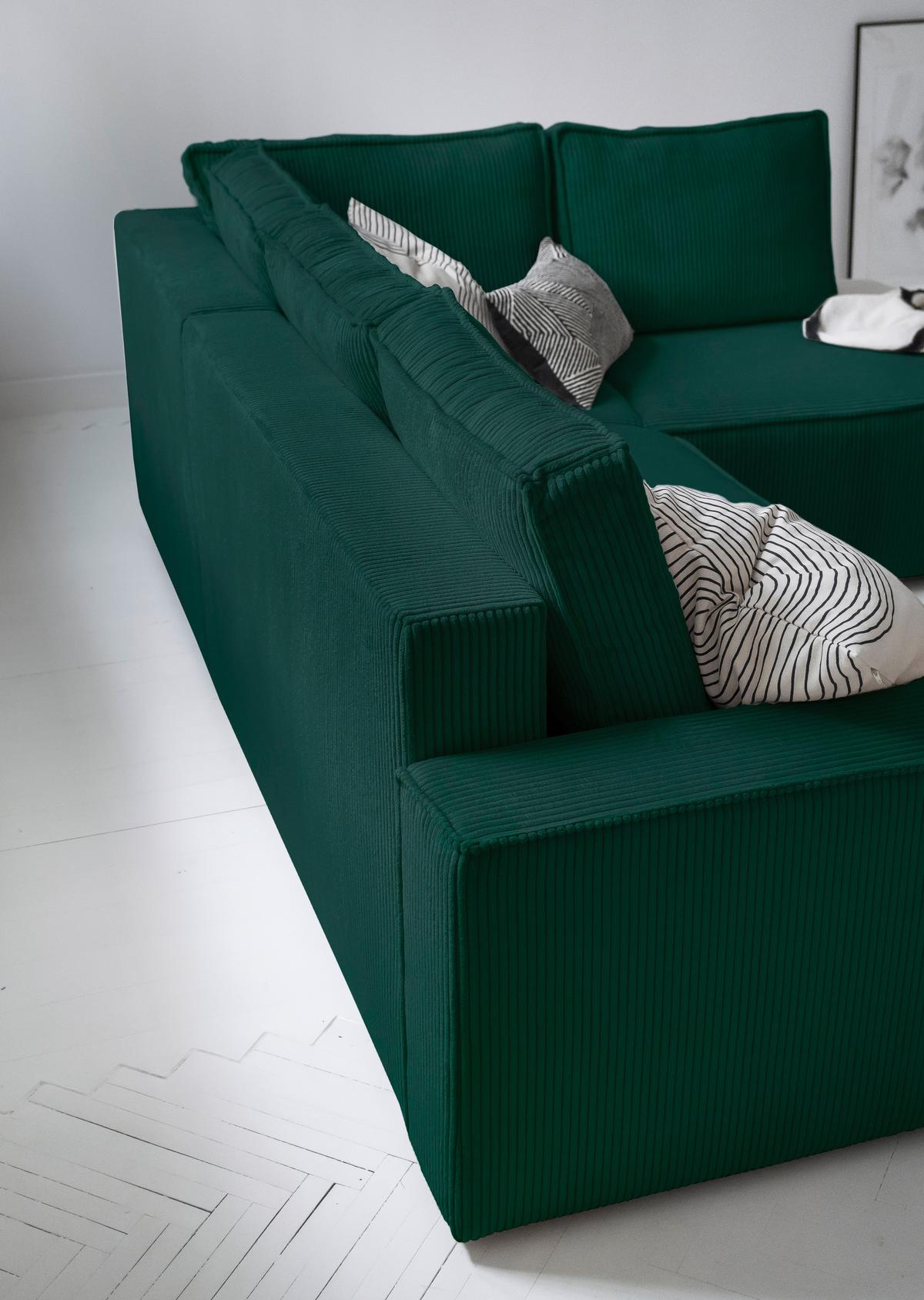 Sedačka Oliver, pravá, tmavě zelená barva - černá/tmavě zelená, Design, textil/plast (247/194cm) - MID.YOU