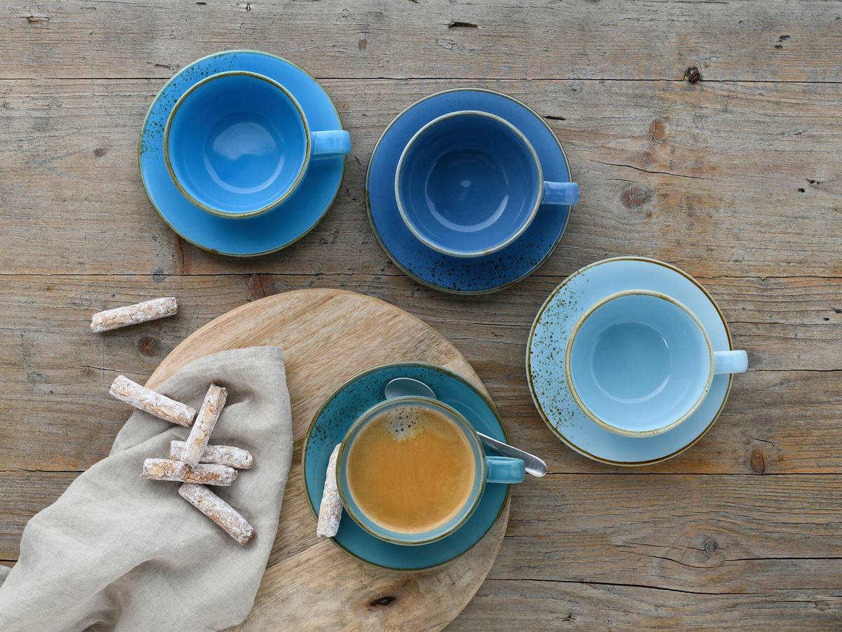 Kaffeetasse Keramik 300 ml 4 Stk. Blau/Goldfarben - Blau/Goldfarben, Keramik (30/30/22cm) - Creatable