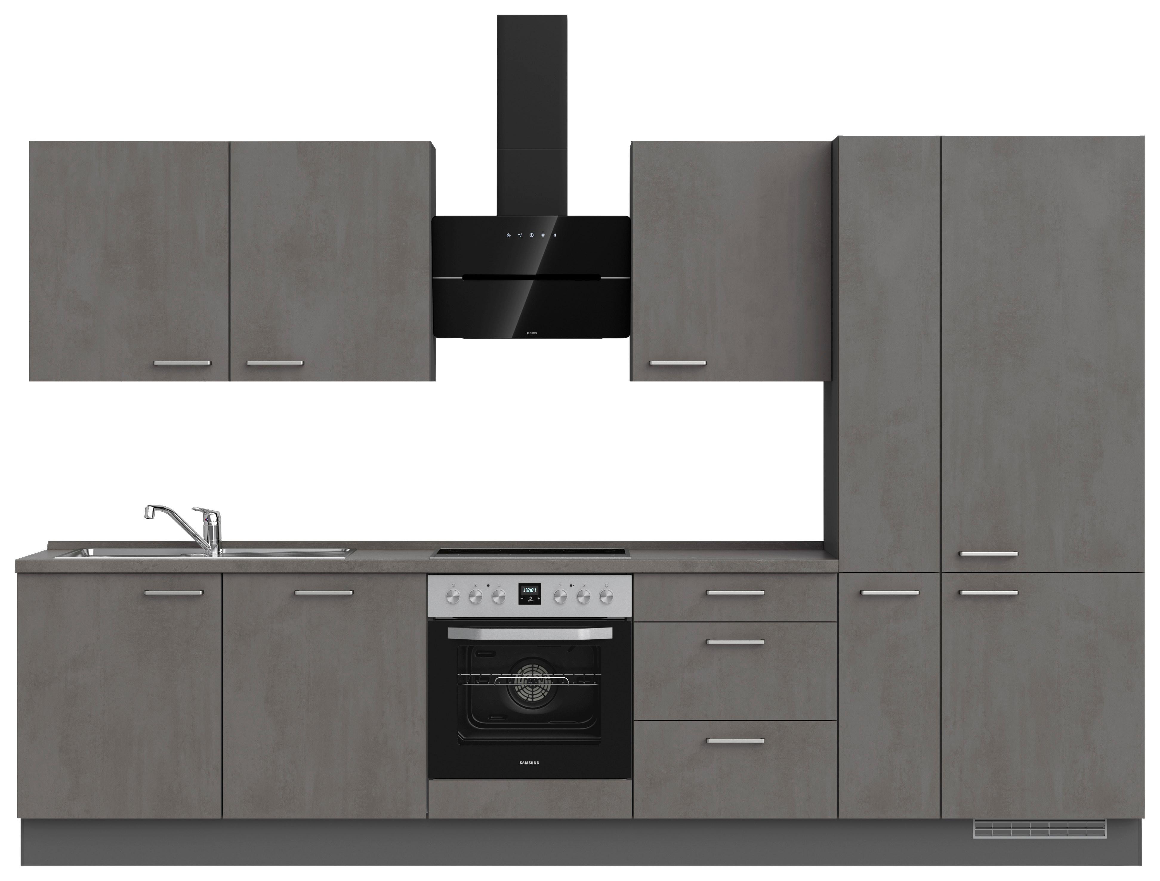 Kuchynská linka 330 cm, bridl.šedý betón/bridl.šedá - farba ušľachtilej ocele/bridlicová, Modern, kov/kompozitné drevo (330cm) - Nobilia