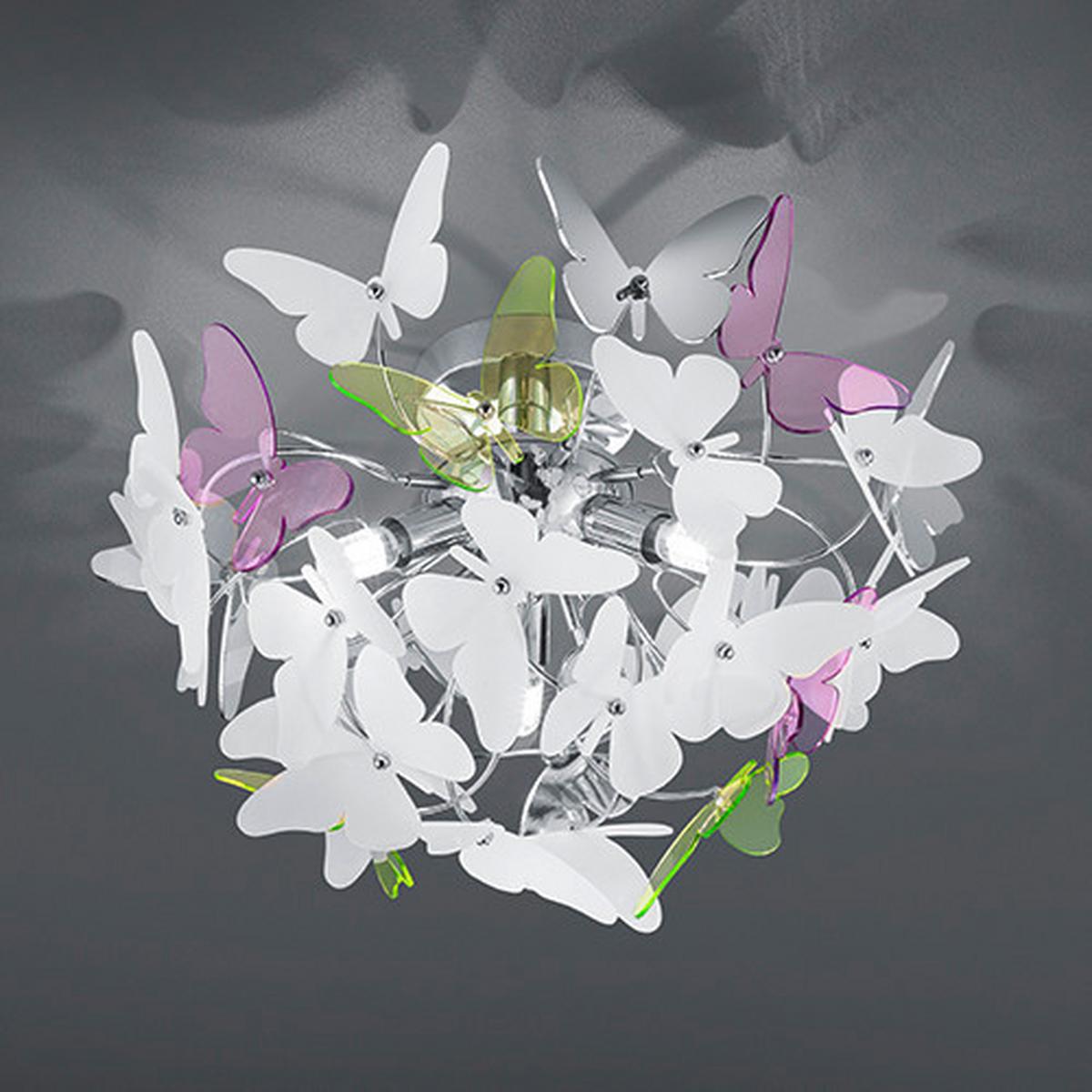 Deckenleuchte Butterfly Ø 45 cm mit Verschiedenen Farben - Chromfarben/Lila, Design, Kunststoff/Metall (45/28,5cm)
