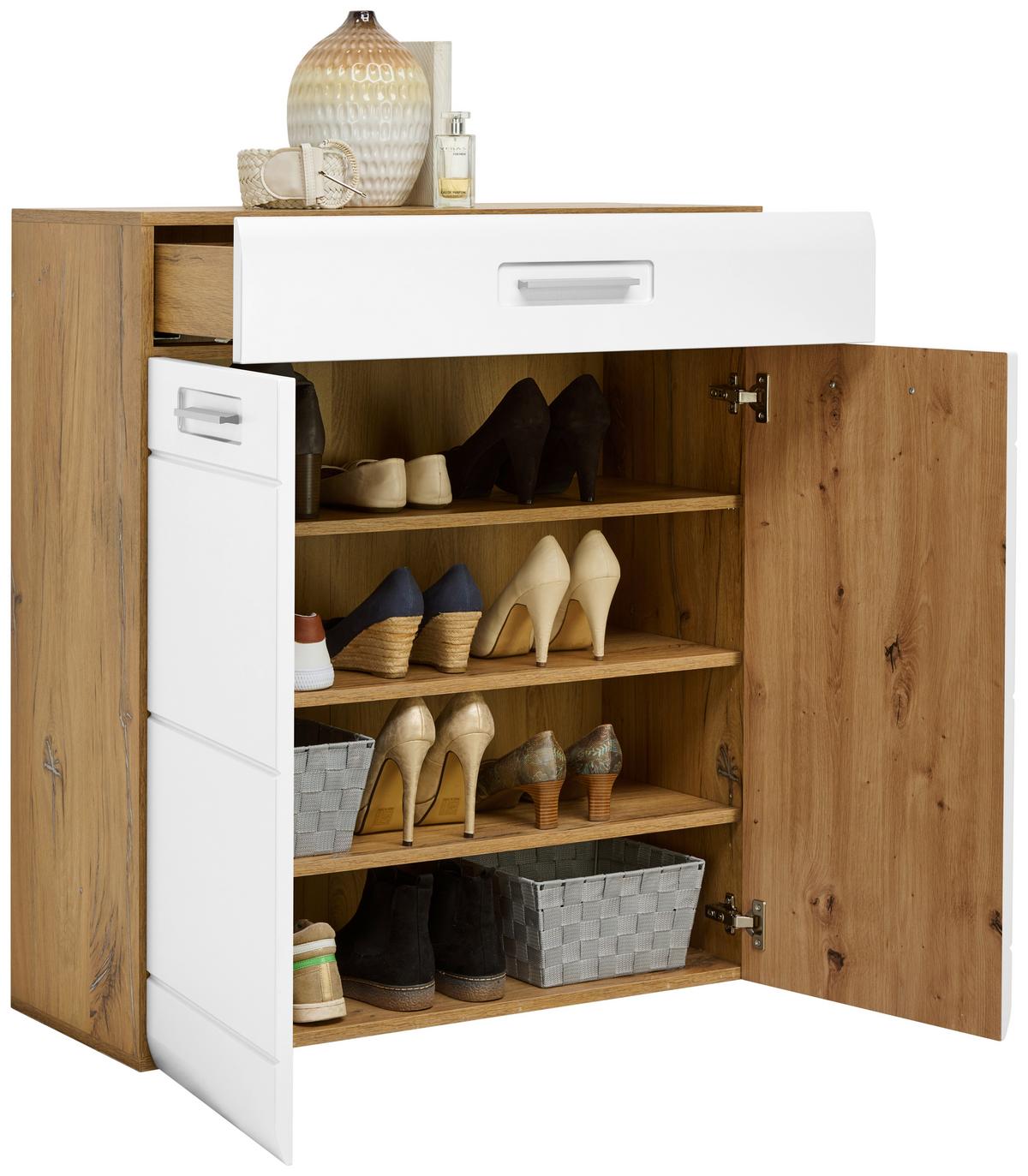 Kommode B: 85 Cm Auris Weiß/eichefarben - Eichefarben/Weiß, MODERN (85/99,6/37,1cm) - Luca Bessoni