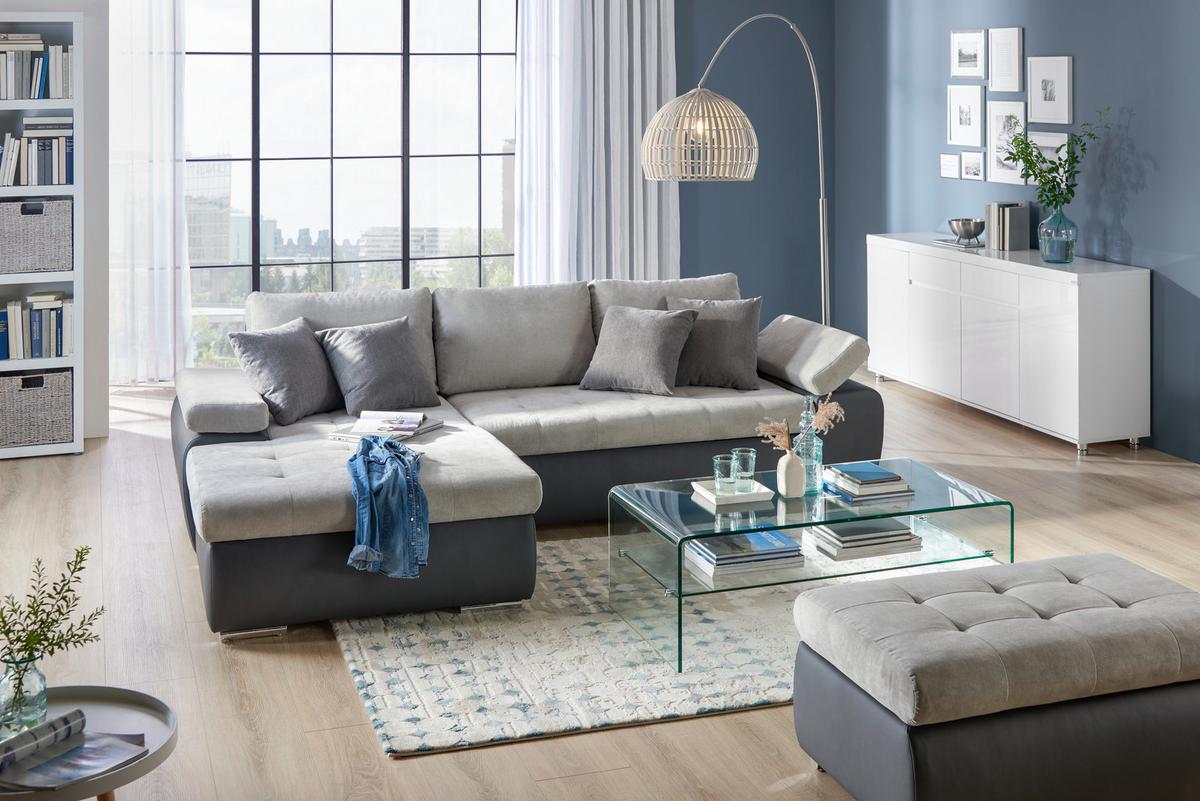 Sarokgarnitúra Joy I - világosszürke/barna, Design, textil (175/85/271cm)