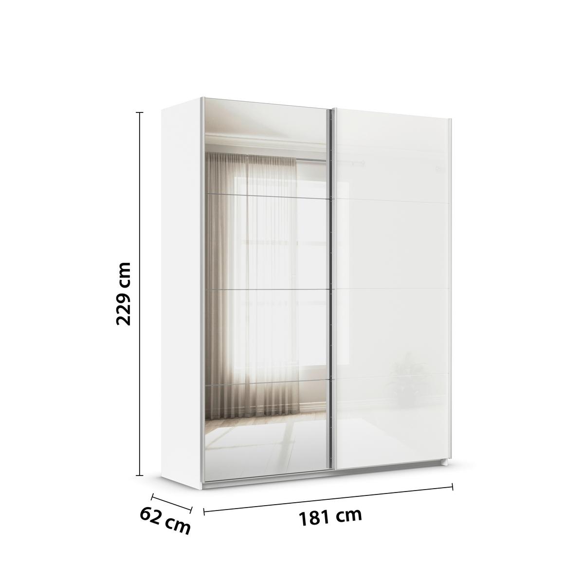 Schwebetürenschrank B: 181cm Feldkirch Weiß - Weiß Hochglanz/Silberfarben, MODERN, Glas/Holzwerkstoff (181/229/62cm)