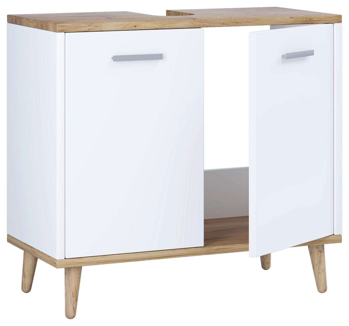 Bademöbel-Set 4-Tlg. Landos B: 144 cm Weiß/Eiche Dekor - Honigeiche/Weiß, MODERN, Holzwerkstoff (124cm) - MID.YOU