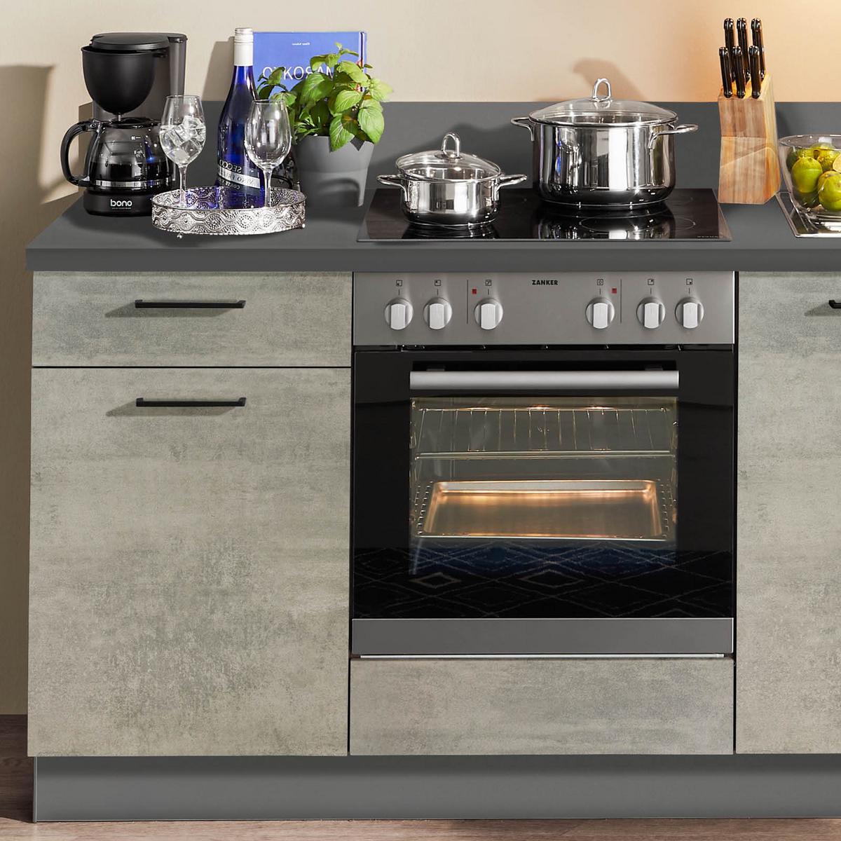 Küchenzeile Base/win Mit Geräte 205 Cm Beton Hell/anthrazit - Design, Holzwerkstoff (205cm) - Express