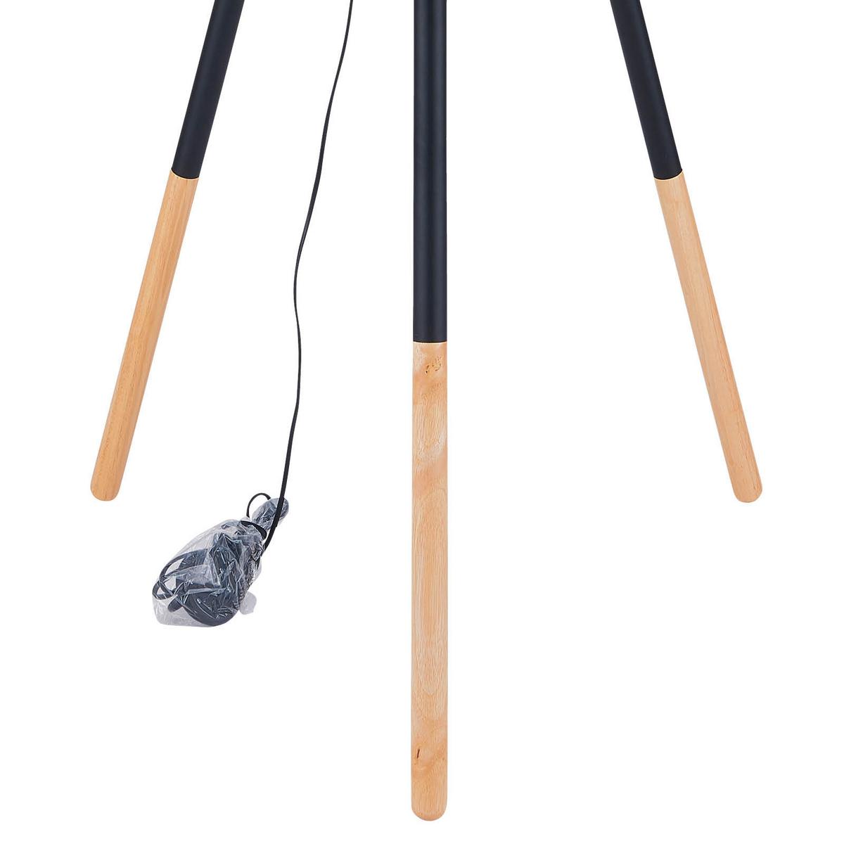 Stehlampe Holz Schwarz/Natur Langer Dreifuß mit Fußschalter - Schwarz/Naturfarben, Basics, Holz/Textil (65/154cm)