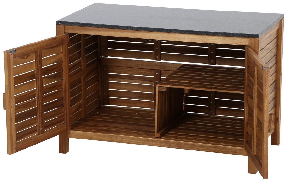 Outdoorküche L19600 - Schwarz/Akaziefarben, MODERN, Holz/Stein (100/67/50cm) - Siena Garden