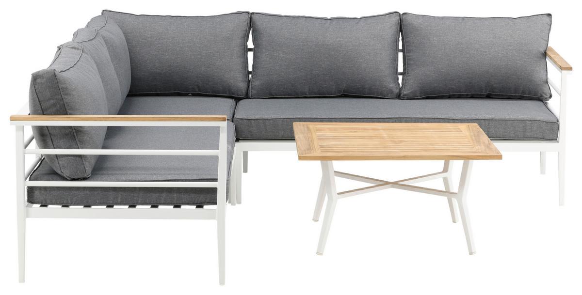 Loungegarnitur 2-Tlg Mexico Teakholz/Metall mit Kissen - Weiß, KONVENTIONELL, Holz/Metall (233/233cm) - Gardenson