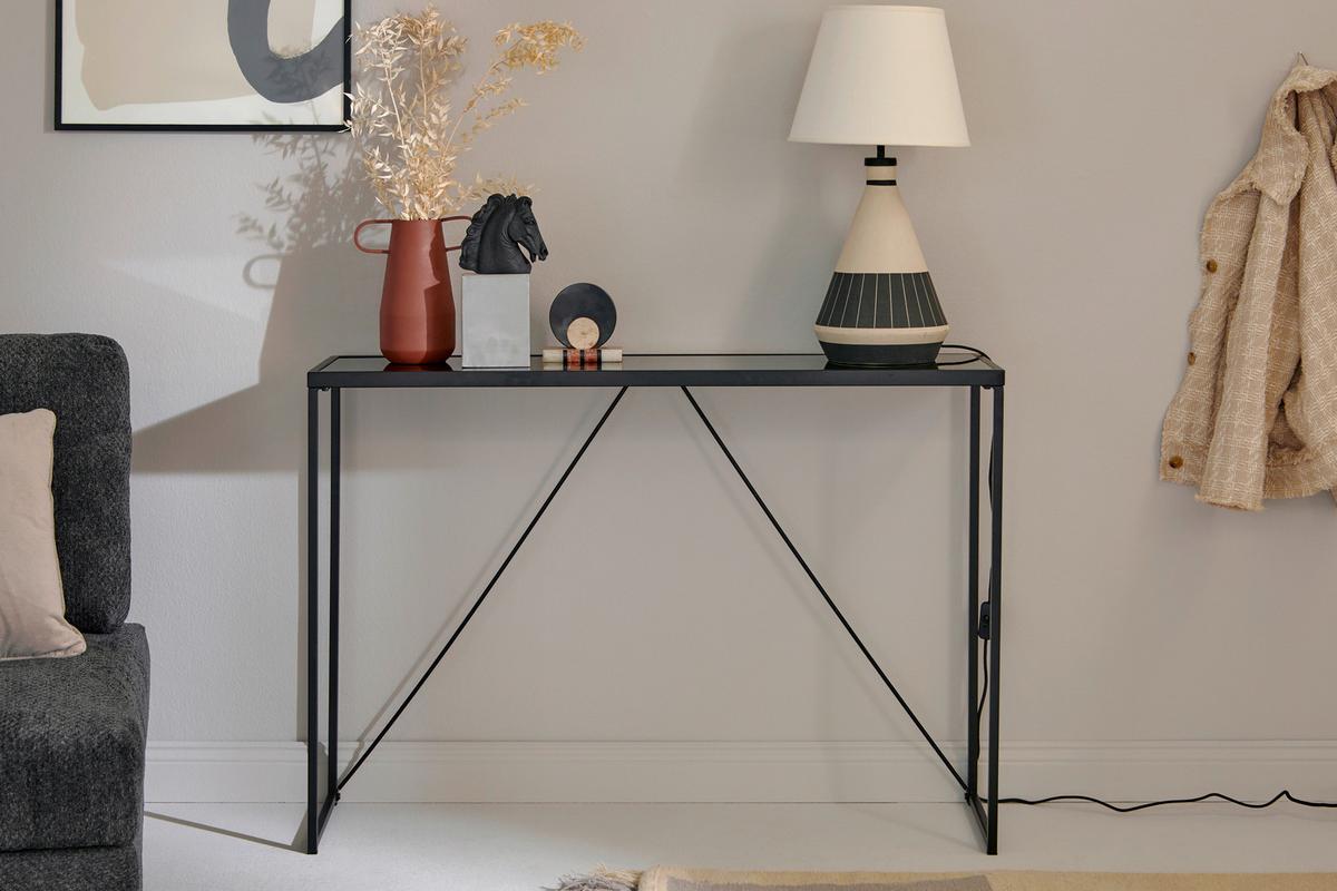 Konsolentisch Glam Console Schwarz B: 30 Cm - Schwarz, KONVENTIONELL, Glas/Metall (111/30/76cm) - Livetastic
