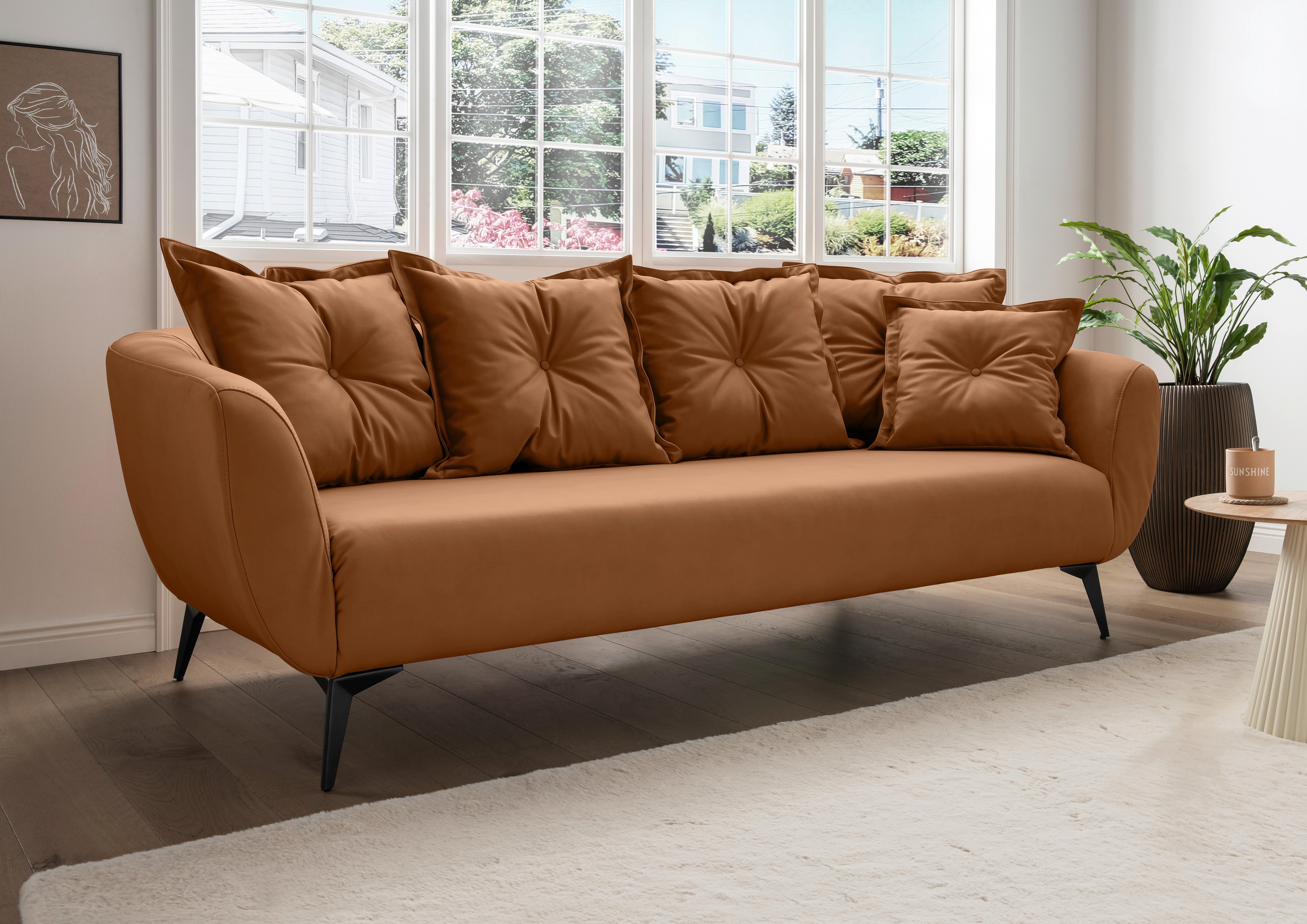 3-Sitzer-Sofa Baggio Cognac B: 236 cm - Cognac/Schwarz, MODERN, Textil (236/94/103cm) - Livetastic