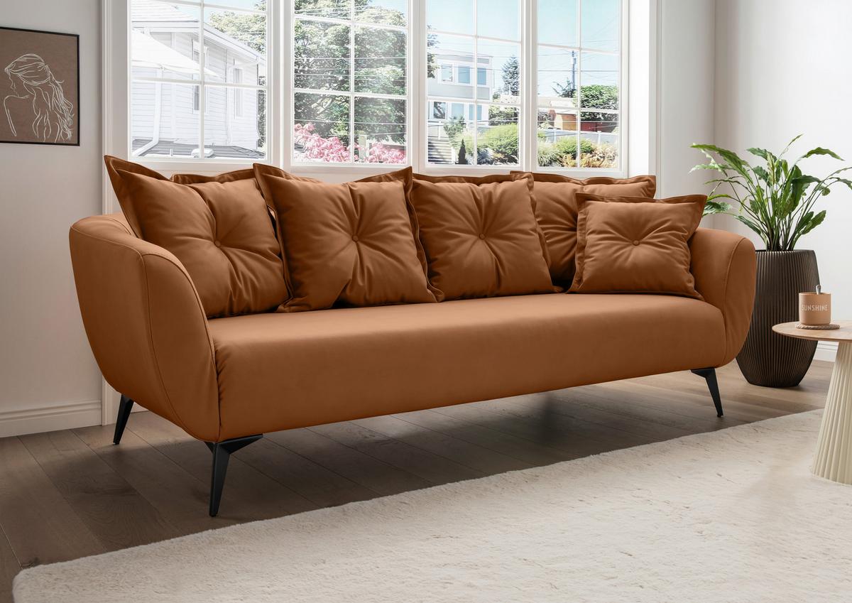 3-Sitzer-Sofa Baggio Cognac B: 236 cm - Cognac/Schwarz, MODERN, Textil (236/94/103cm) - Livetastic