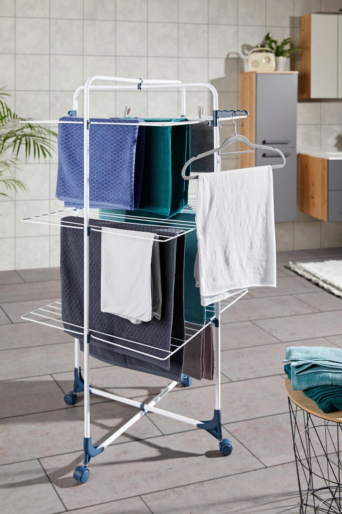 Ruhaszárító Torony Tower - sötétkék/fehér, Konventionell, műanyag/fém (70/65/136cm) - Homezone