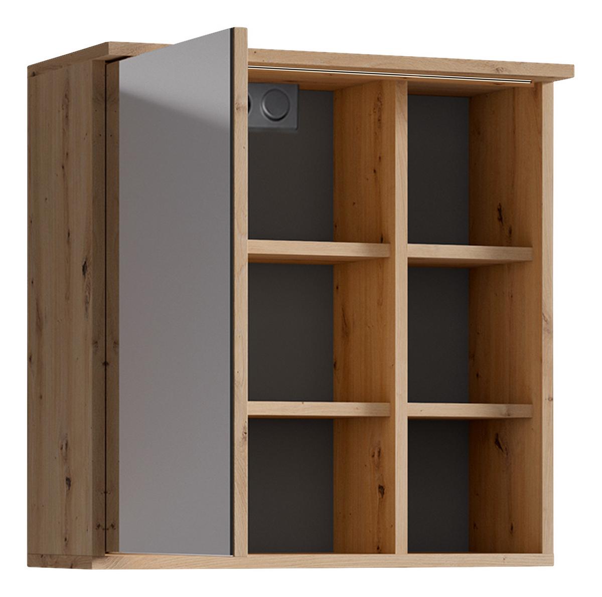 Spiegelschrank Wellness Mit Led 1 Tür Bxhxt 60x61x28 Cm - Anthrazit/Eiche Artisan, MODERN, Glas/Holzwerkstoff (60/61/28cm) - MID.YOU