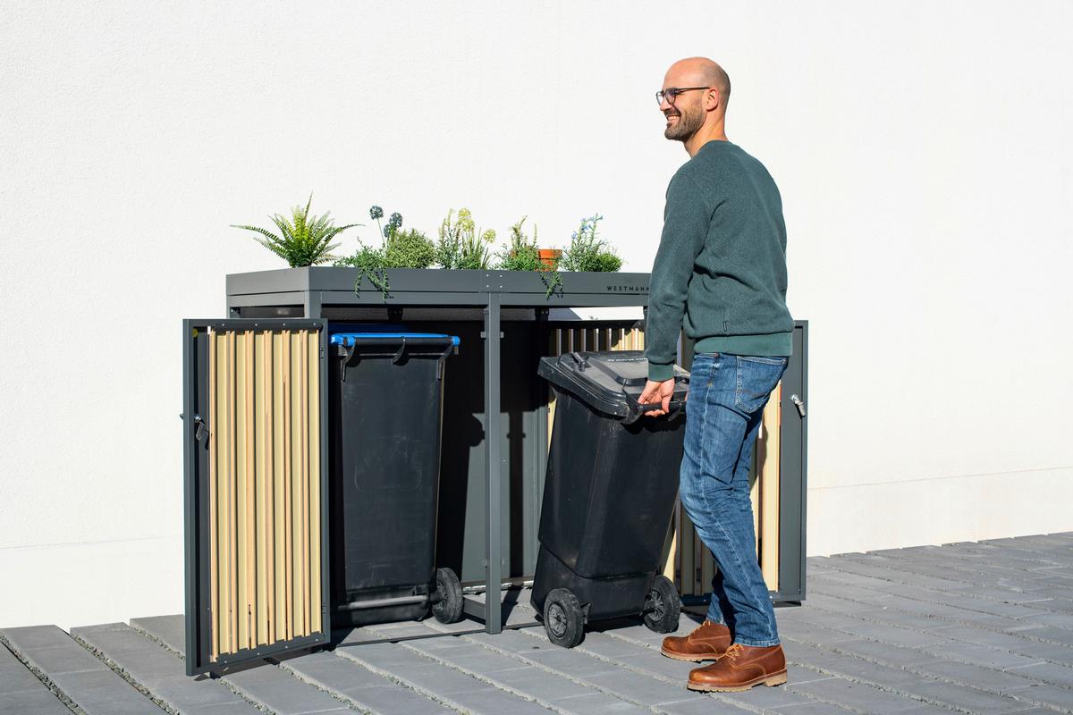 Mülltonnenbox Mülltonnenbox 2-Fach 240 Liter - Anthrazit/Naturfarben, Basics, Metall (84/125/134cm)