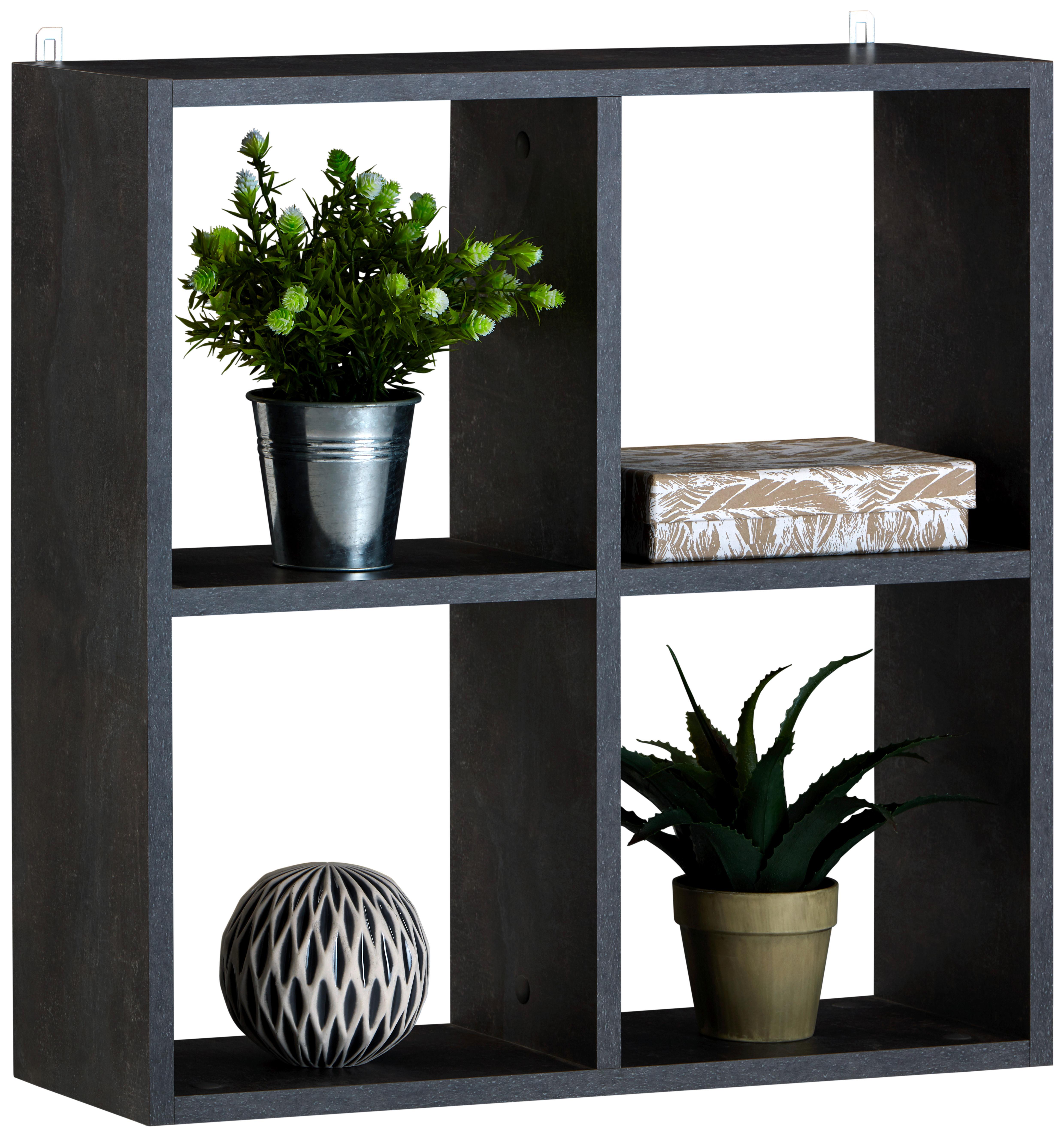 Wandregal Alex B: 60 cm Betonoptik, 4 Fächer - Dunkelgrau, MODERN, Holzwerkstoff (60/60/18cm)