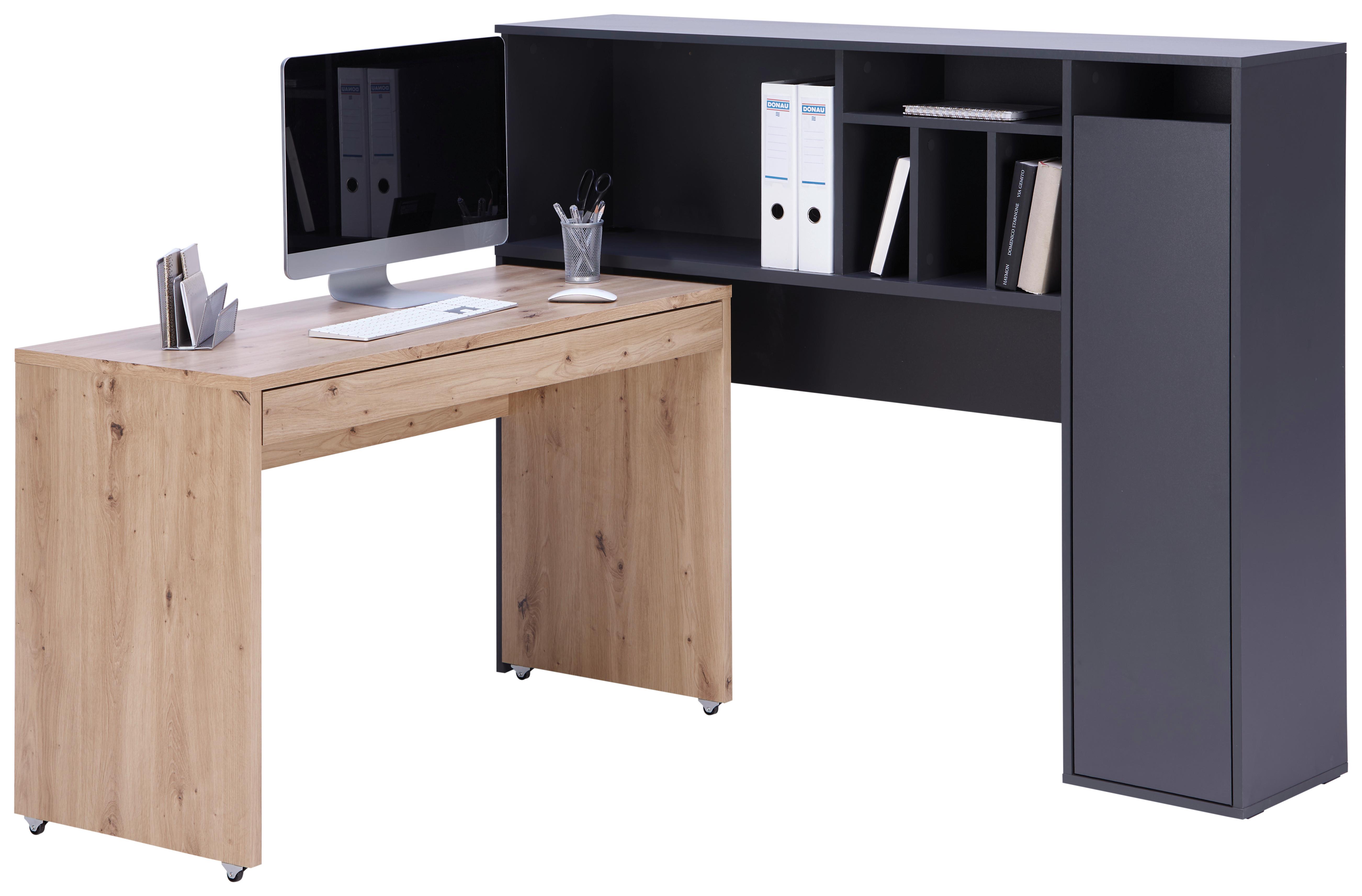 Schreibtisch mit Stauraum B: 150 cm Anthrazit/Eiche Dekor - Anthrazit/Eiche Artisan, MODERN, Holzwerkstoff (150/118,7/52,8cm)