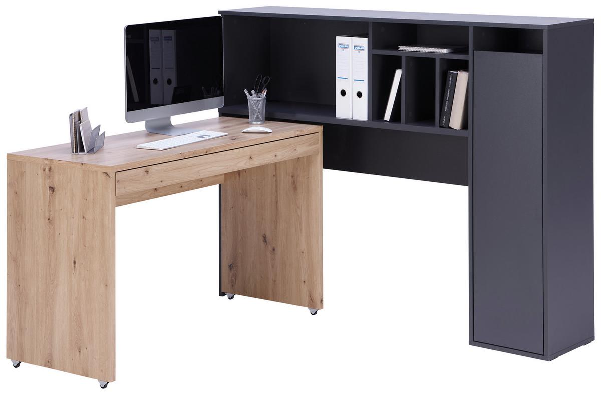 Schreibtisch mit Stauraum B: 150 cm Anthrazit/Eiche Dekor - Anthrazit/Eiche Artisan, MODERN, Holzwerkstoff (150/118,7/52,8cm)