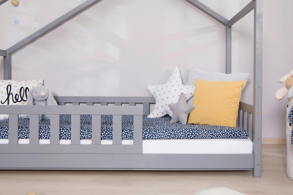 Hausbett Lou Bettschublade Hellgrau B: 90 cm - Hellgrau/Weiß, MODERN, Holz/Textil (90/200cm) - MID.YOU