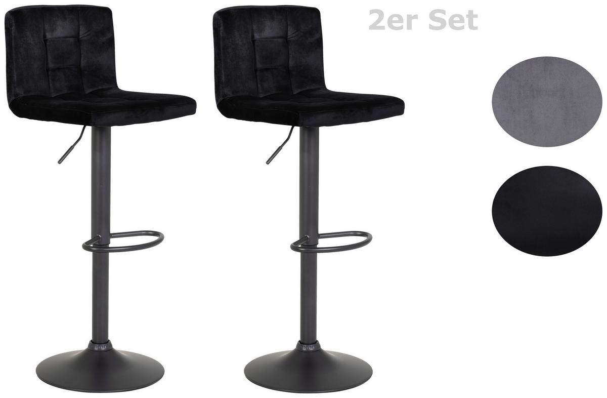 Barhocker höhenverstellbar 2er-Set Amanda II Schwarz - Dunkelgrau/Schwarz, MODERN, Textil/Metall (40/85/48cm) - MID.YOU