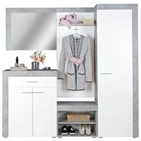 Garderobe Porto Betonoptik/ Weiß B: 200 cm Mit Spiegel - Weiß/Grau, MODERN, Holzwerkstoff (200/200/35,3cm)