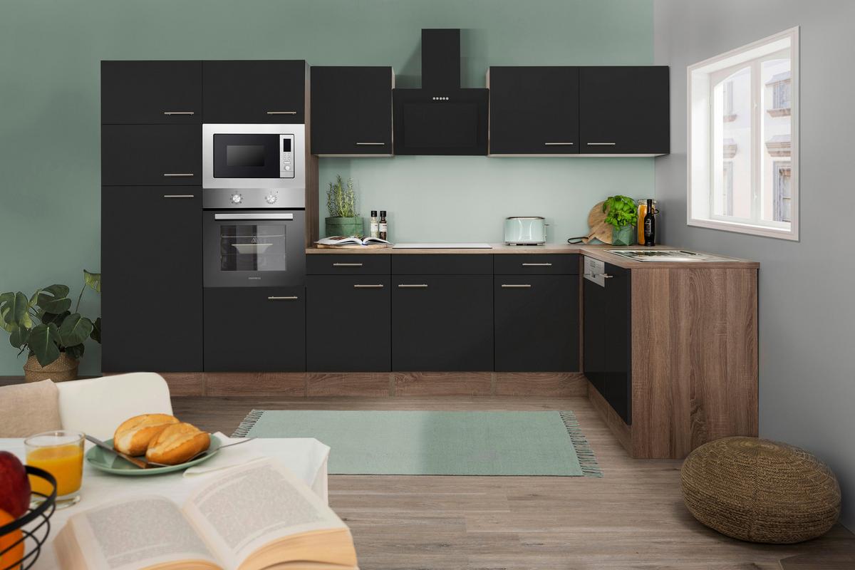Eckküche Oliver L-Küchenblock 340 cm - Eichefarben/Schwarz, Basics, Holzwerkstoff (340/172cm) - Respekta