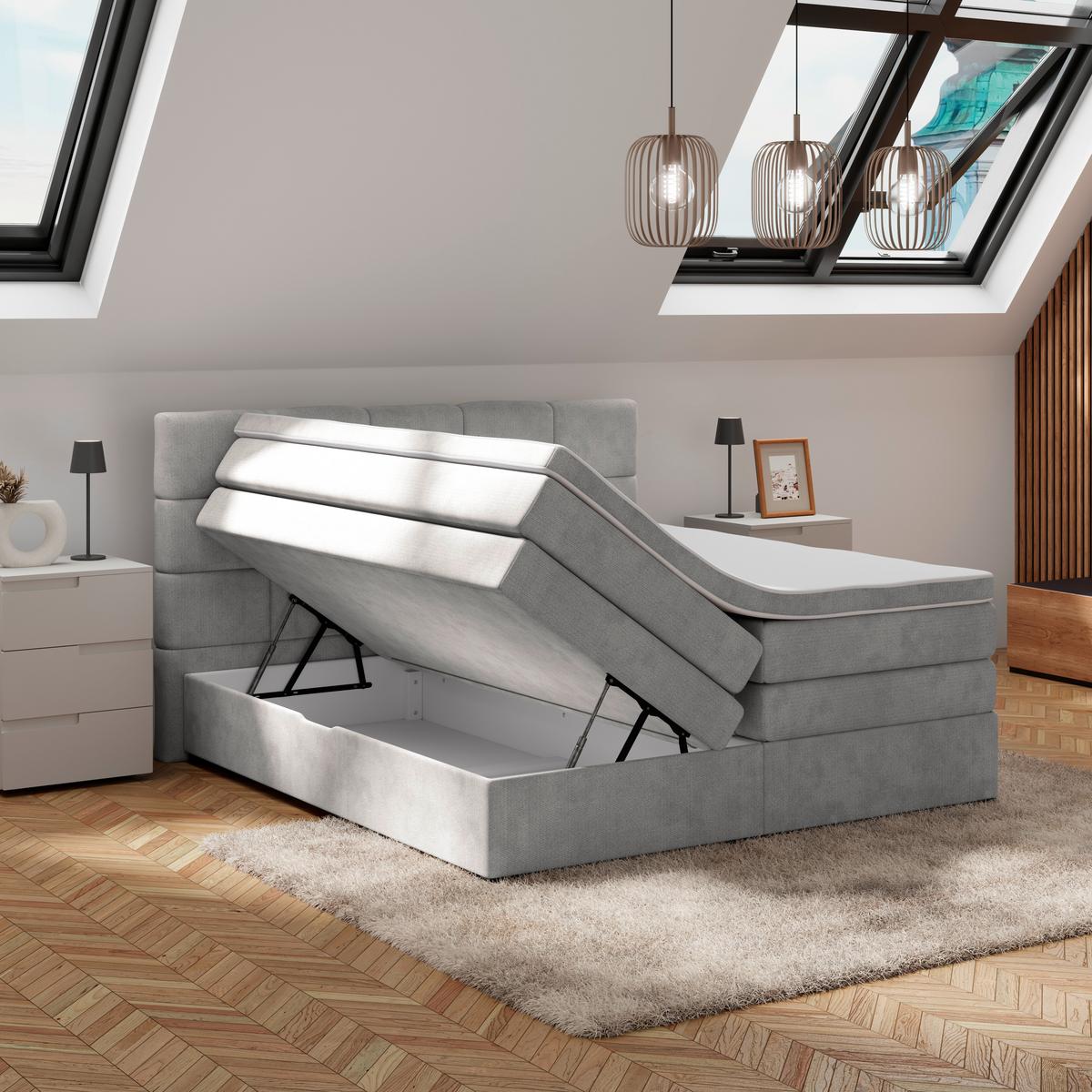 Boxspringbett April New Grau, LF: 180x200cm - Schwarz/Grau, KONVENTIONELL, Textil (180/200cm) - Sembella