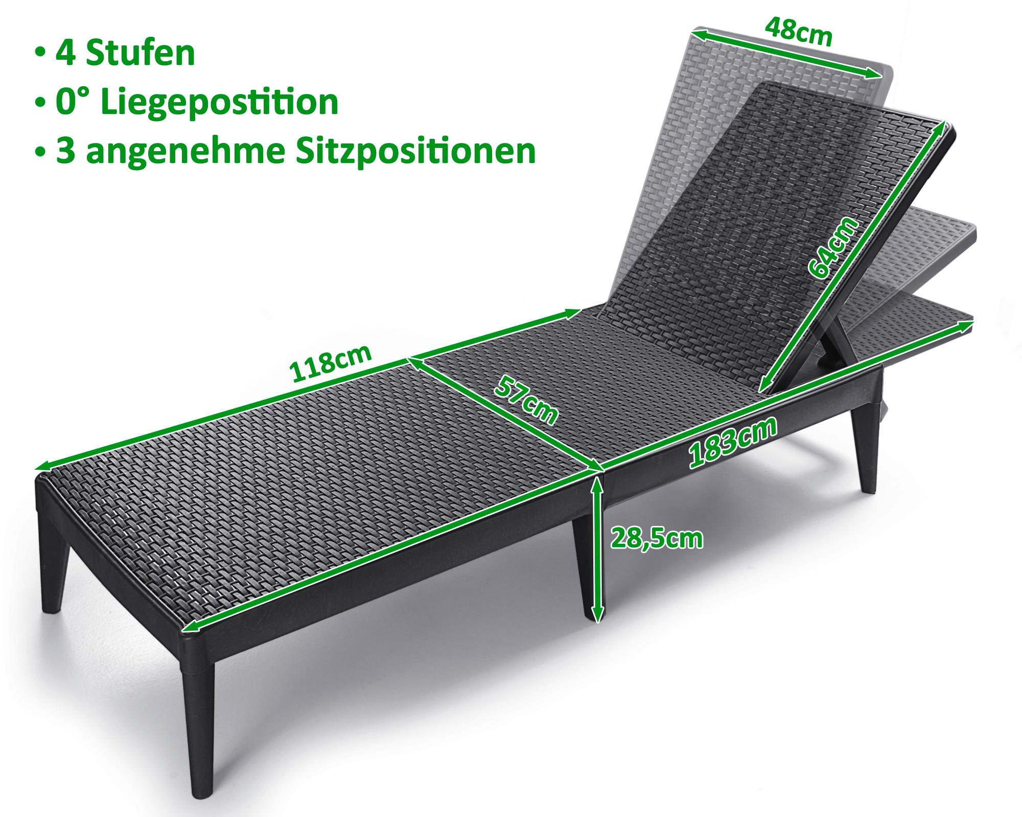 Sonnenliege Milan Anthrazit Rückenlehne Verstellbar - Anthrazit, Basics, Kunststoff (183/28,5/57cm)