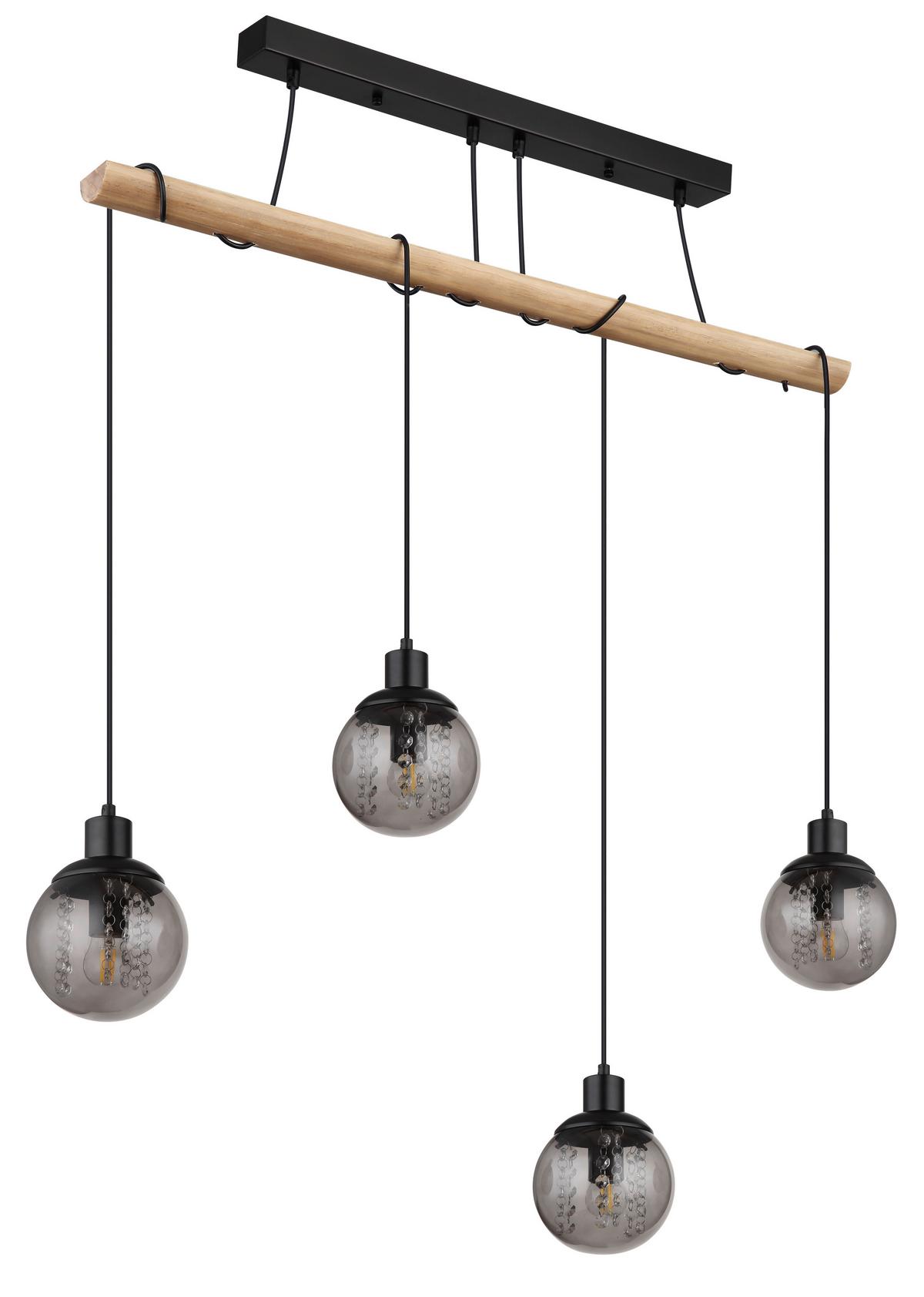 Hängeleuchte 15657-4h - Klar/Schwarz, Natur, Glas/Holz (95/15/165cm) - Globo