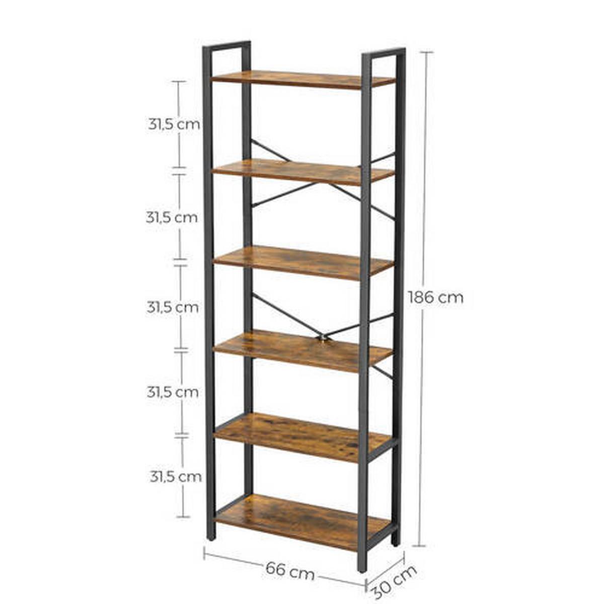 Regal Regal B: 66 cm Braun/Schwarz - Schwarz/Braun, Trend, Holzwerkstoff/Metall (66/186/30cm) - Boxxx