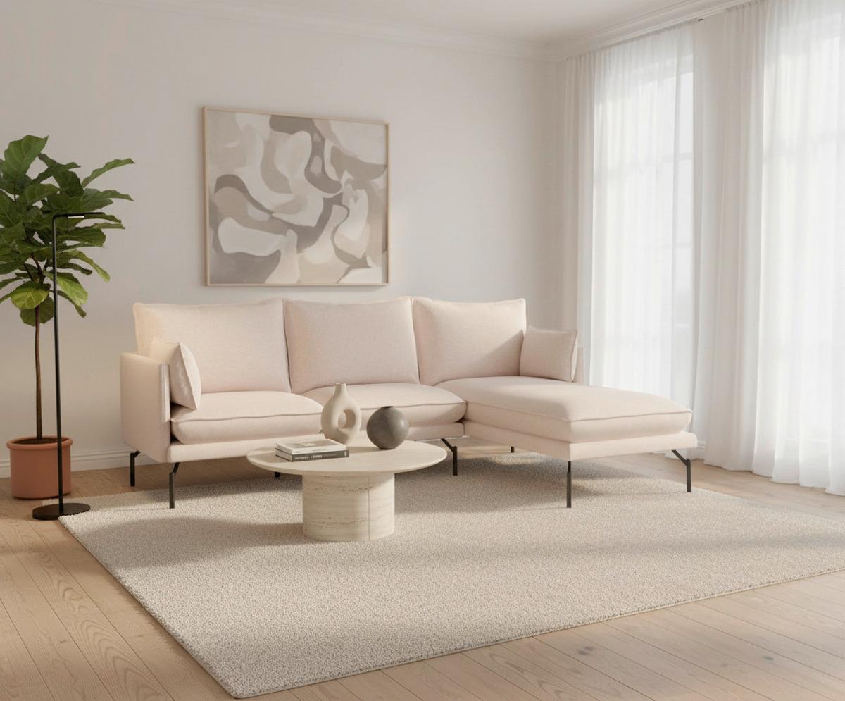 Rohová sedačka ROSA, pravá, béžová tkanina, vzhled lnu - černá/béžová, Moderní, kov/dřevo (226/163cm) - Bessagi Home
