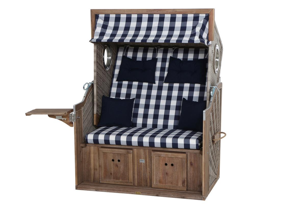 Strandkorb Ostsee L88712 2-Sitzer, Blau, Weiß - Blau/Weiß, KONVENTIONELL, Holz/Kunststoff (130/80/165cm) - Siena Garden