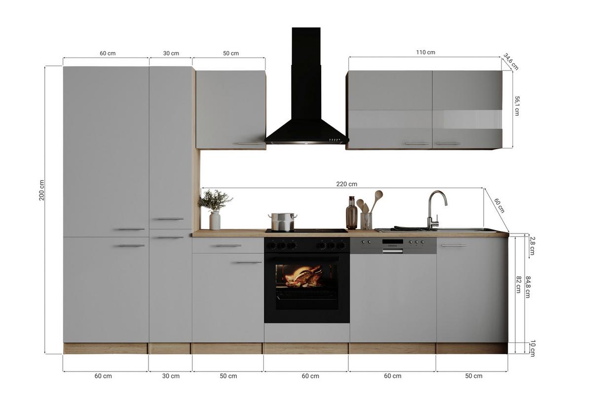 Küchenblock Merle Grau/Eichefarben B: 310cm - Eichefarben/Grau, Basics, Holzwerkstoff (310cm) - Respekta