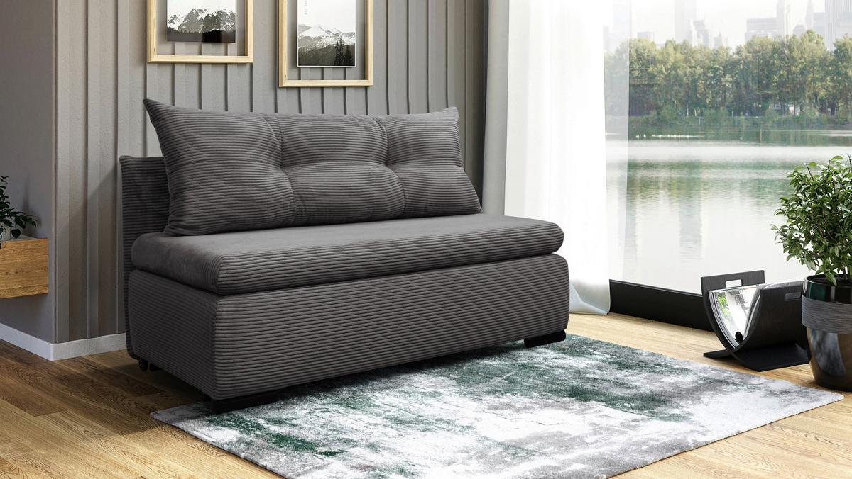 Schlafsofa mit Bettkasten Yellow B: 154 cm Cord Grau - Schwarz/Grau, Design, Textil (154/93/85cm) - MID.YOU