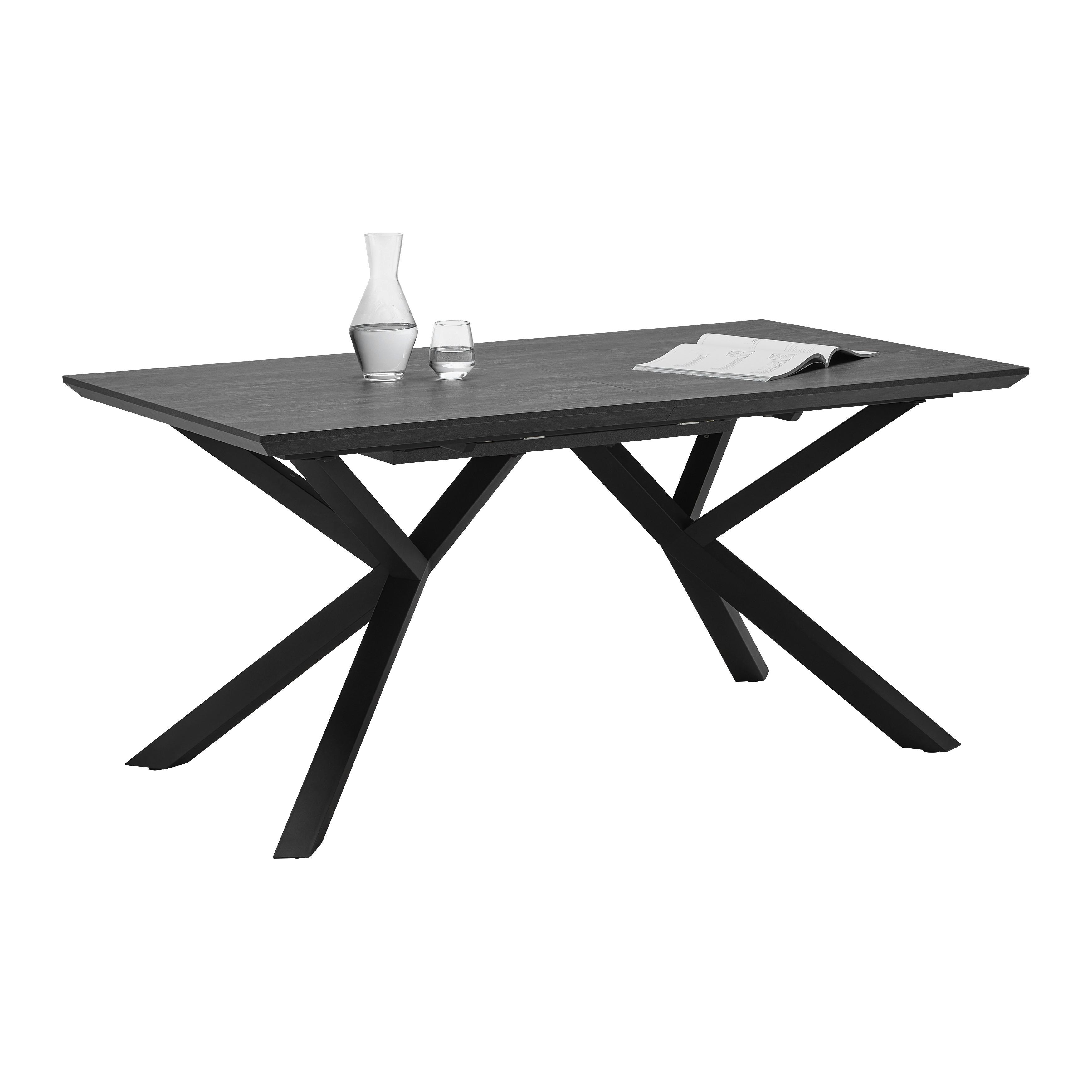 Rozkládací jídelní stůl KIANO 160-220 x 90cm - černá/antracitová, Moderní, kov/kompozitní dřevo (160-220/90/76cm) - Mömax