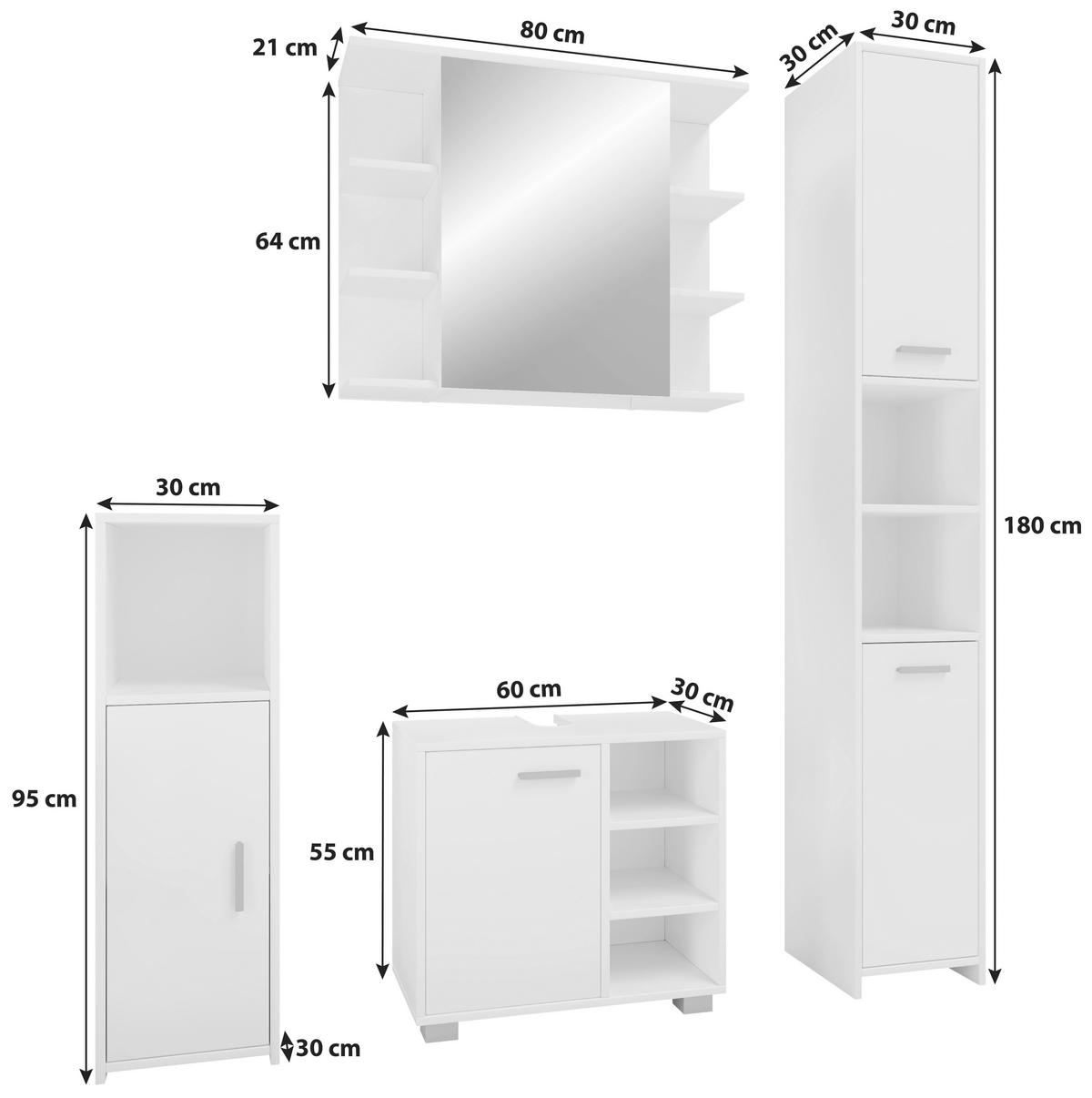 Badmöbel-Set 4-Tlg. Zalo B: 140 cm Weiß Dekor - Weiß, MODERN, Holzwerkstoff (140cm) - MID.YOU