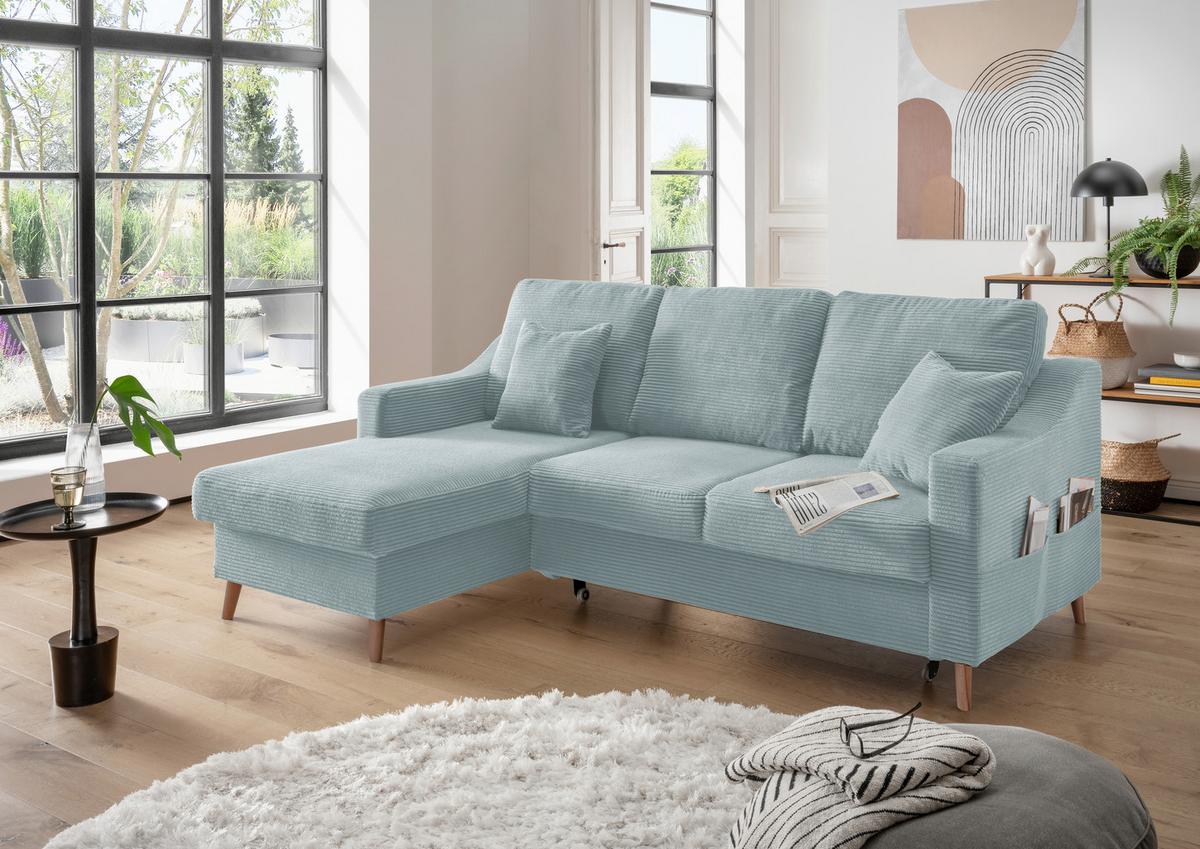 Ecksofa Valentina - Naturfarben/Hellblau, Design, Textil (150/228cm) - P & B