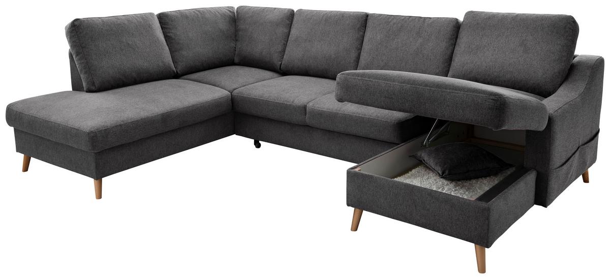 Wohnlandschaft Valentina Mit Schlaffunktion Anthrazit - Anthrazit/Naturfarben, KONVENTIONELL, Textil (200/301/150cm) - P & B