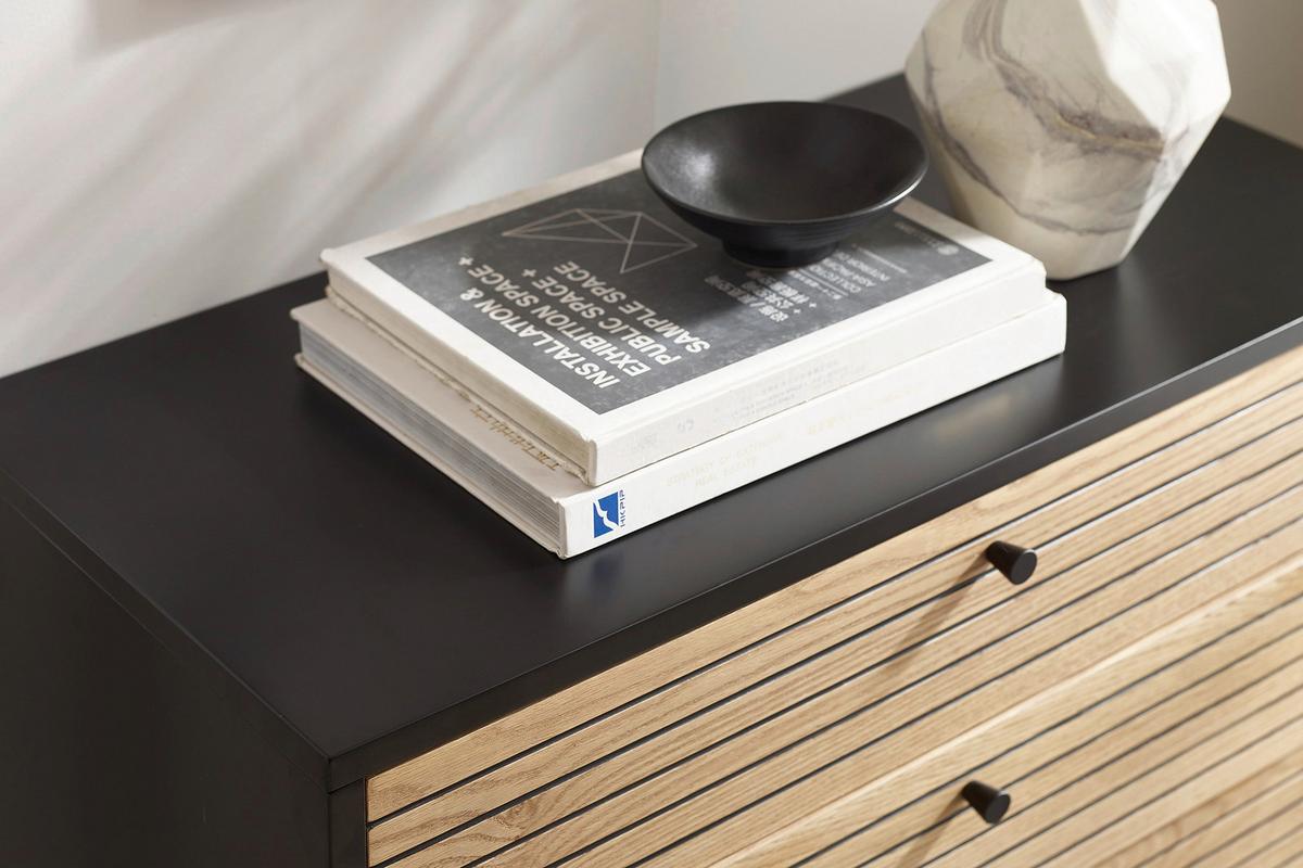 Kommode Schwarz, Eichefarben B: 80cm - Eichefarben/Schwarz, Design, Holz/Holzwerkstoff (80/85/40cm) - Livetastic