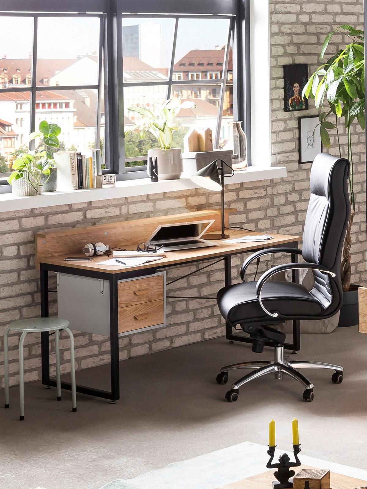 Schreibtisch Naturfarben, Schwarz L: 140cm - Schwarz/Naturfarben, Design, Holzwerkstoff/Metall (140/60/84cm) - Livetastic