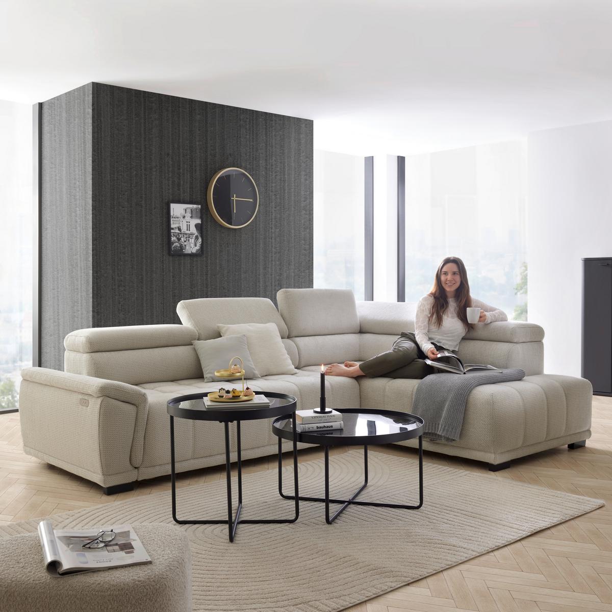 Rohová sedačka GRINALDI, pravá, sivobiela - čierna/sivobiela, Modern, textil/plast (283/206cm) - Premium Living