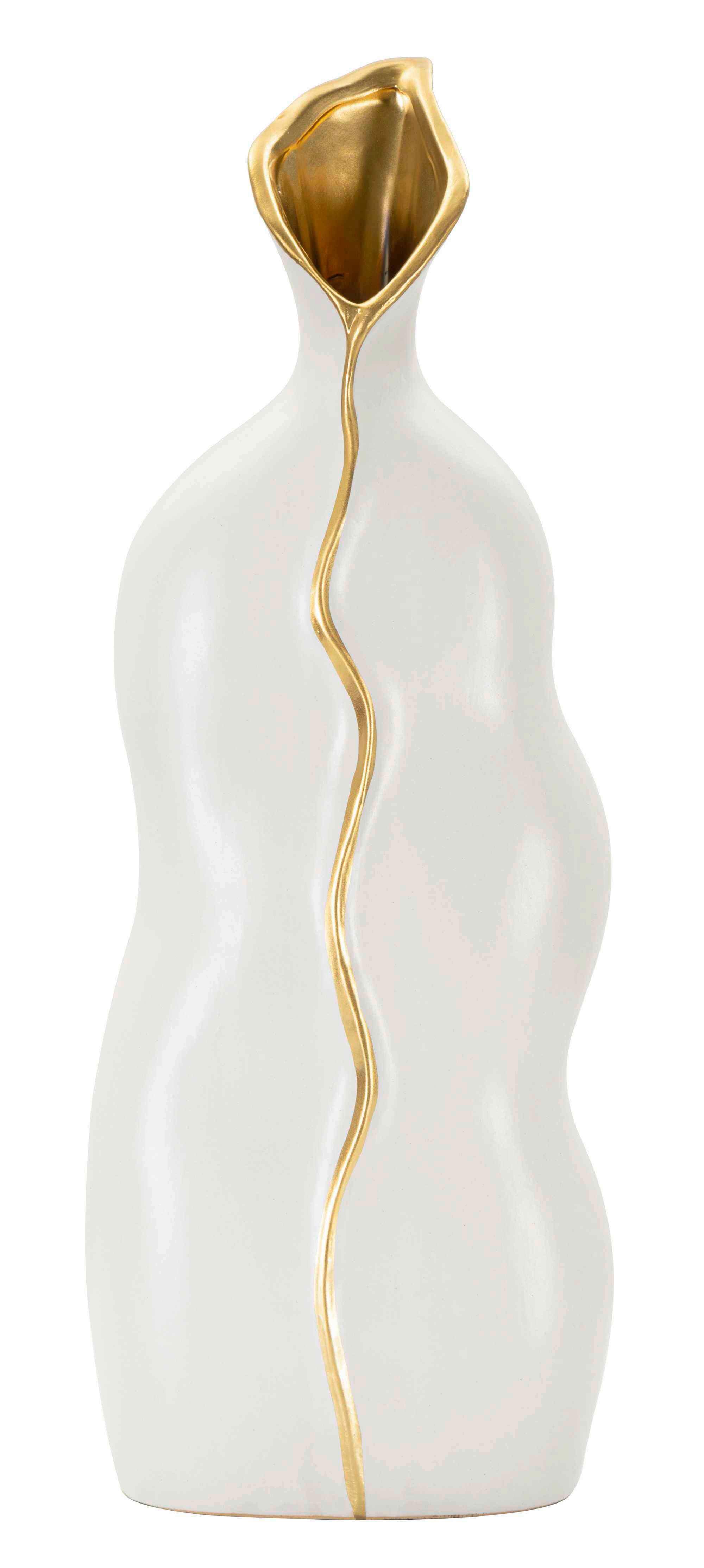 Vase Uma Weiß, Goldfarben B: 19,5cm - Goldfarben/Weiß, Basics, Keramik (19.5/50/10cm)