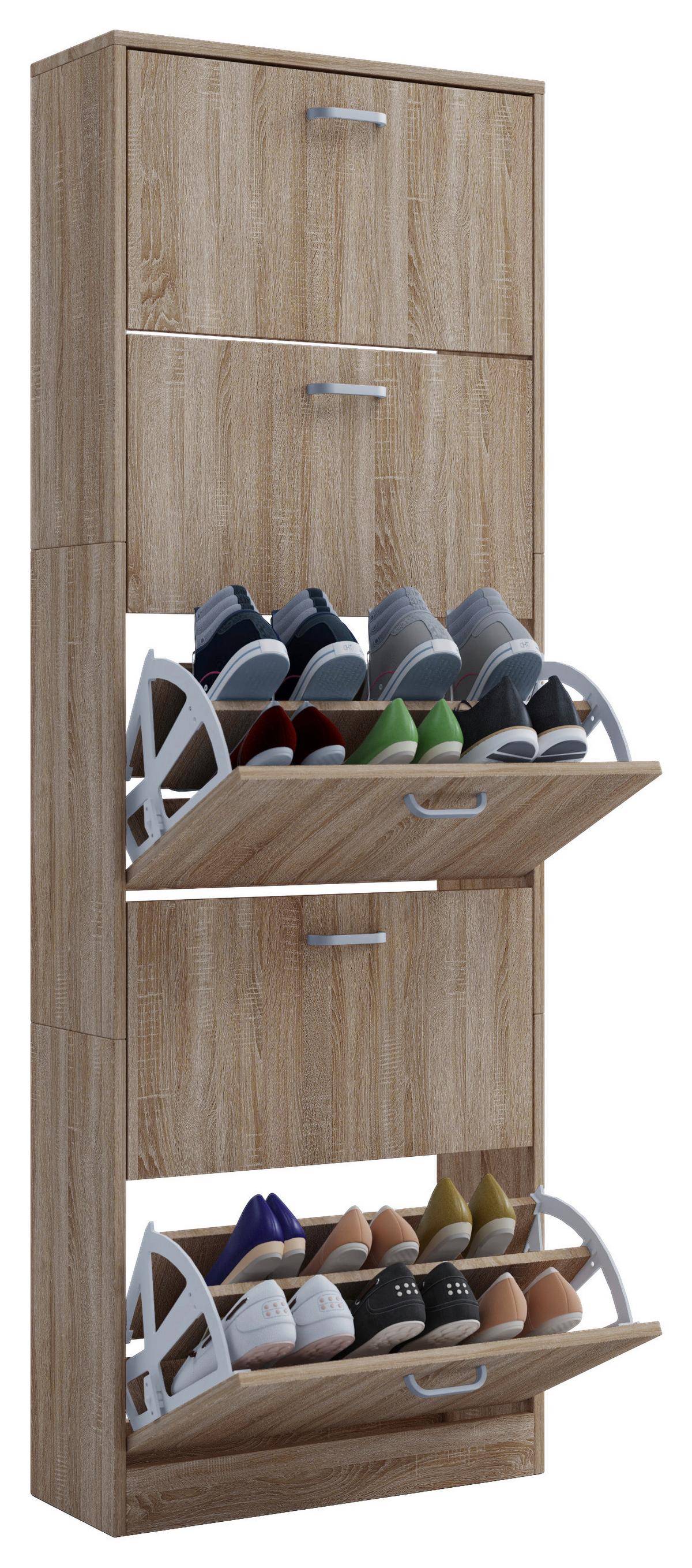 Schuhschrank Sipos Xl Eiche Dekor 5 Klappen B: 59 Cm - Eichefarben, KONVENTIONELL, Holzwerkstoff (59/170/22cm) - MID.YOU