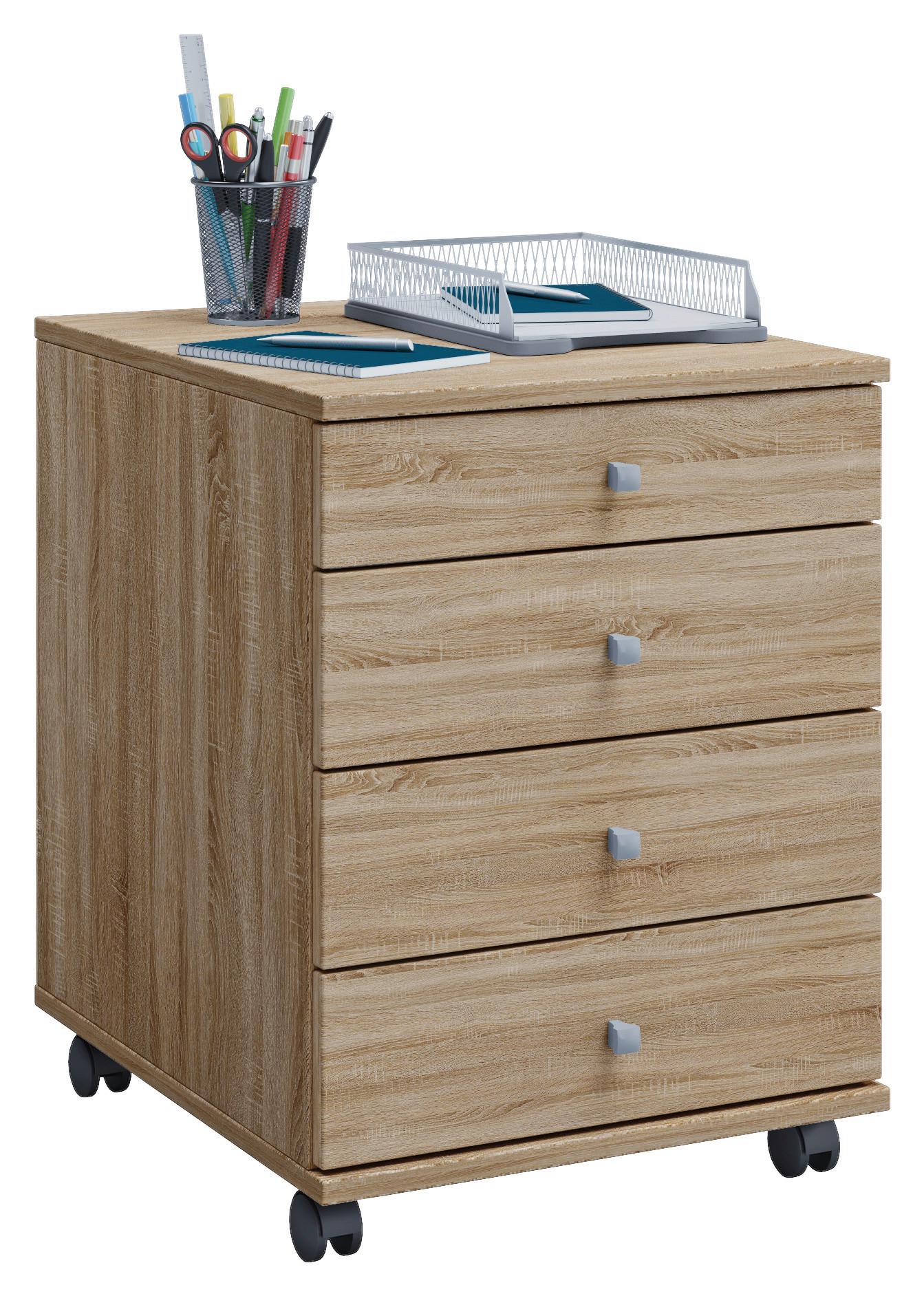 KONTAJNER NA KOLIESKACH LONA MINI DUB SONOMA - strieborná/dub sonoma, Basics, kompozitné drevo/plast (42/57/50cm) - P & B