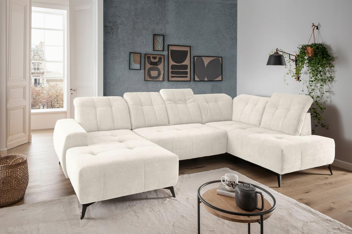 Ecksofa, Sitzvorzug Elektrisch Sano, Creme, 180x337x200 Cm - Creme/Schwarz, MODERN, Textil (180/337/200cm) - Livetastic