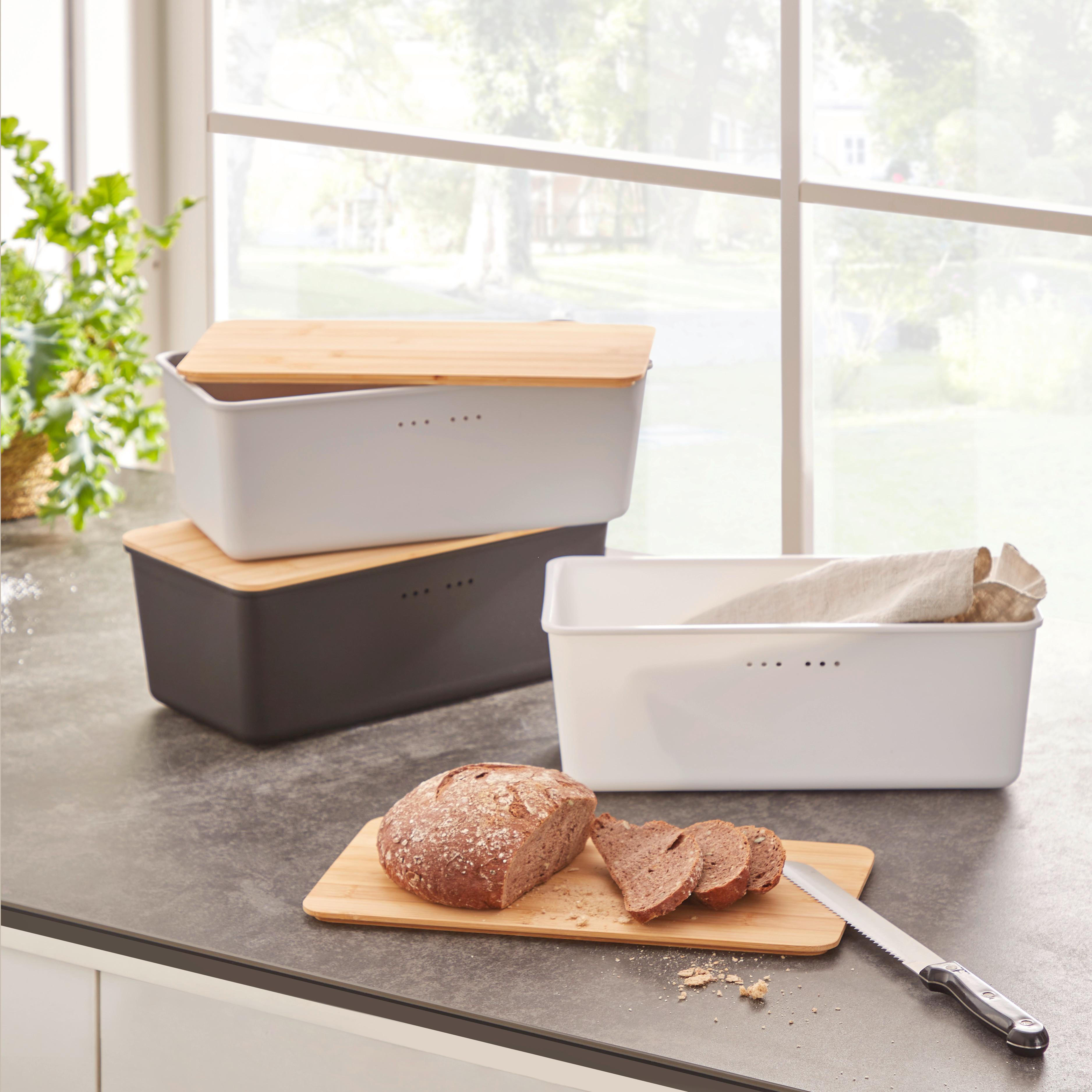 Brotbox aus Kunststoff Blerta BxHxT: 34x18x13,5 cm, Weiß - Naturfarben/Weiß, MODERN, Holz/Kunststoff (34/18/13,5cm) - Luca Bessoni