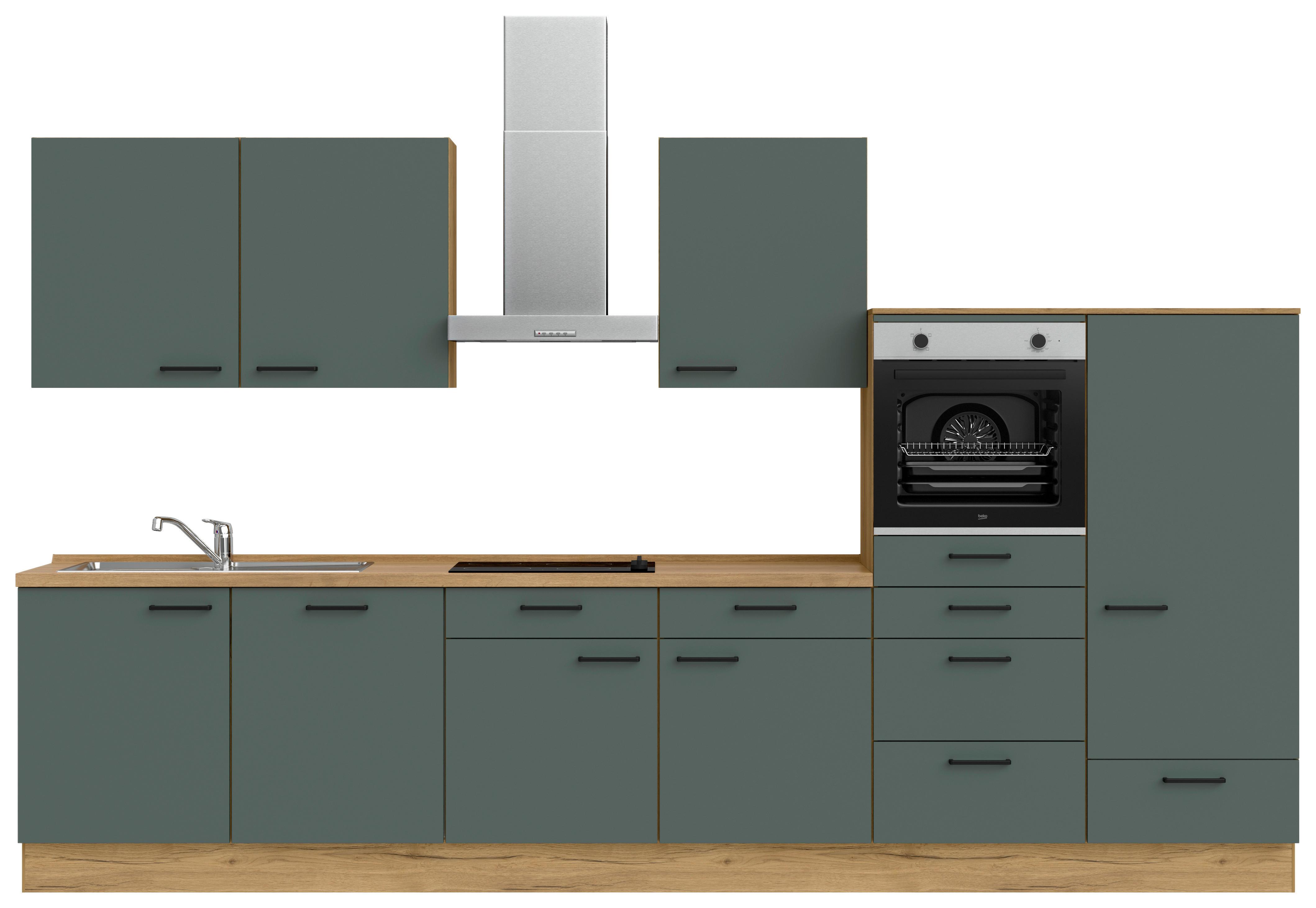 Küchenleerblock Easytouch Low-Line, L12 Rechts - Dunkelgrün/Eichefarben, MODERN, Holzwerkstoff (360cm) - Nobilia