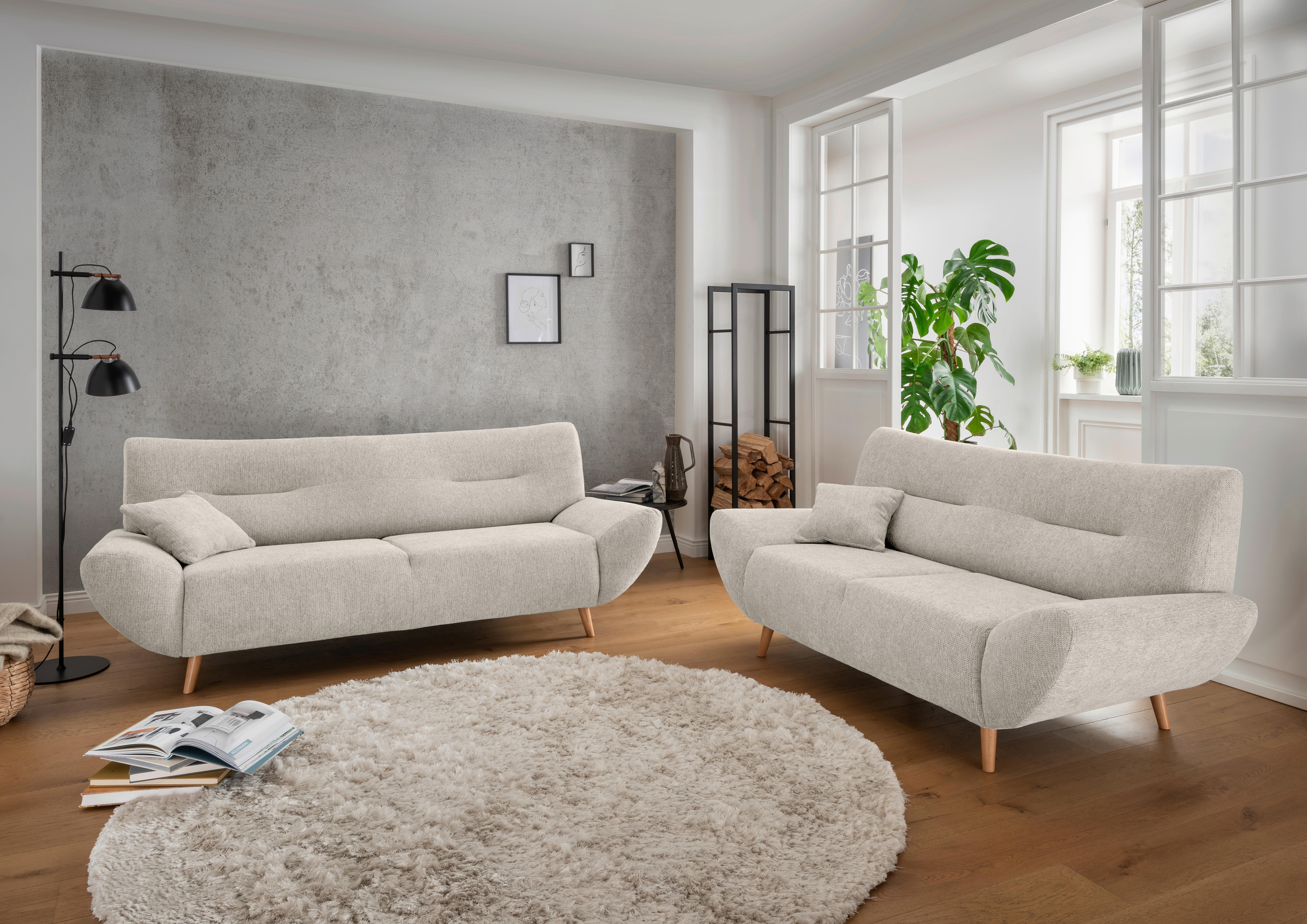 3-Sitzer-Sofa Chenille Beige Rücken Echt - Wildeiche/Beige, MODERN, Textil (205/81/90cm) - MID.YOU