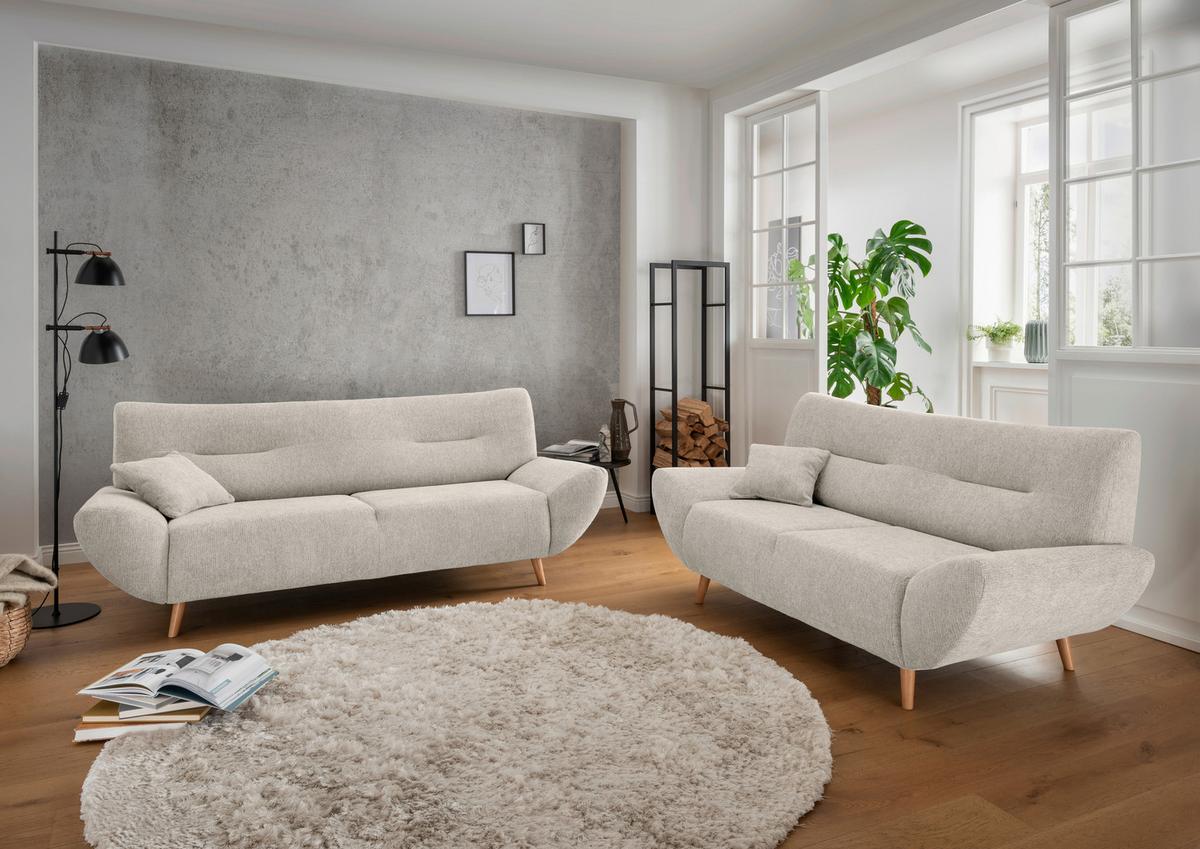 3-sitzer-sofa Chenille Beige Rücken Echt - Wildeiche/Beige, MODERN, Textil (205/81/90cm) - MID.YOU