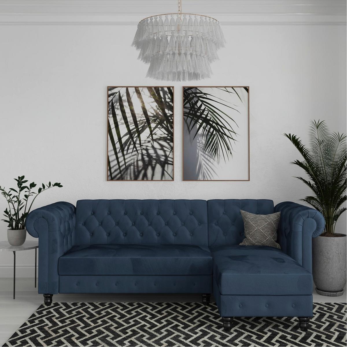 Ecksofa Firenze Blau, mit Schlaffunktion - Blau/Schwarz, Basics, Textil (241/154cm) - Livetastic
